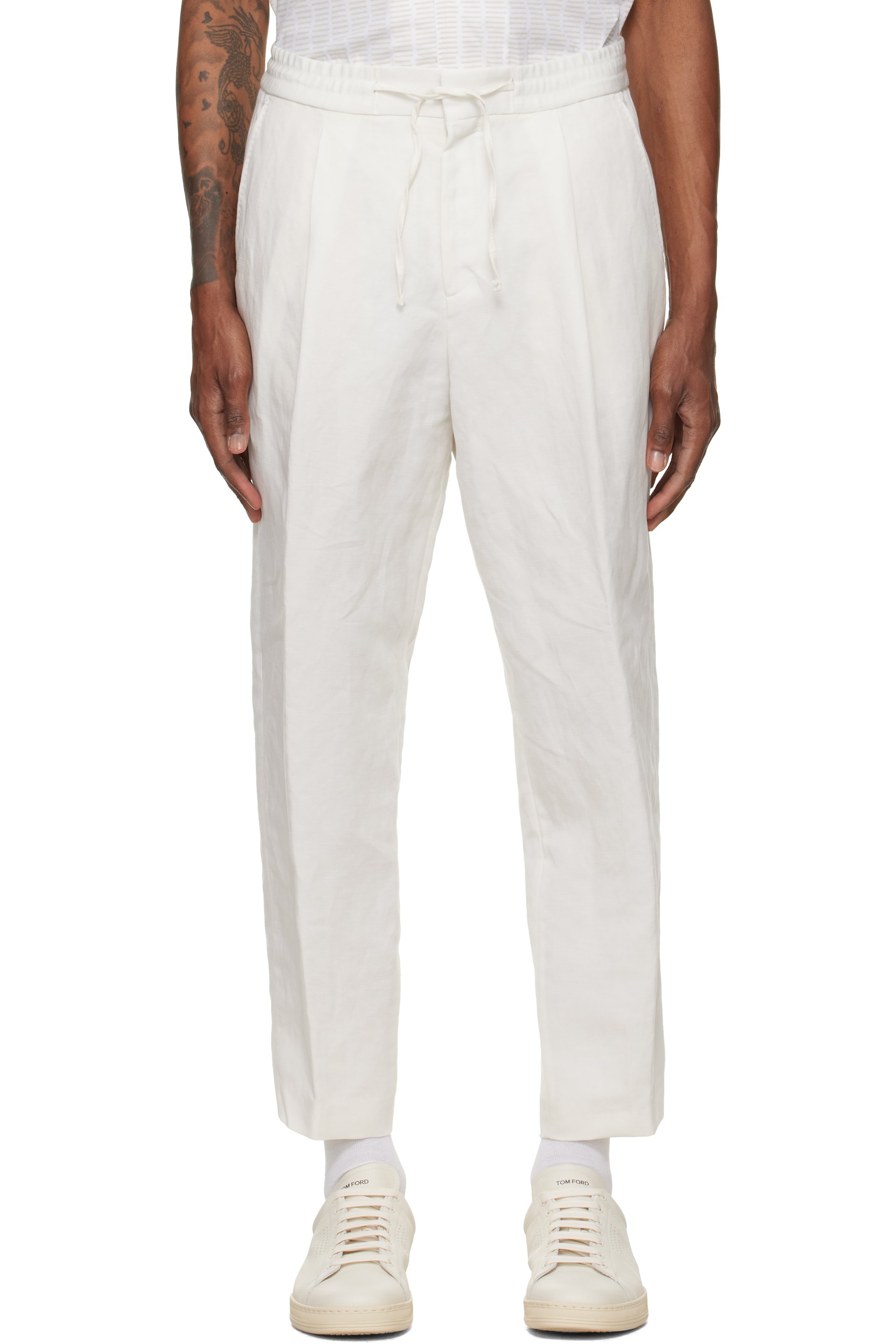 BOSS - Off-White Pleated Trousers