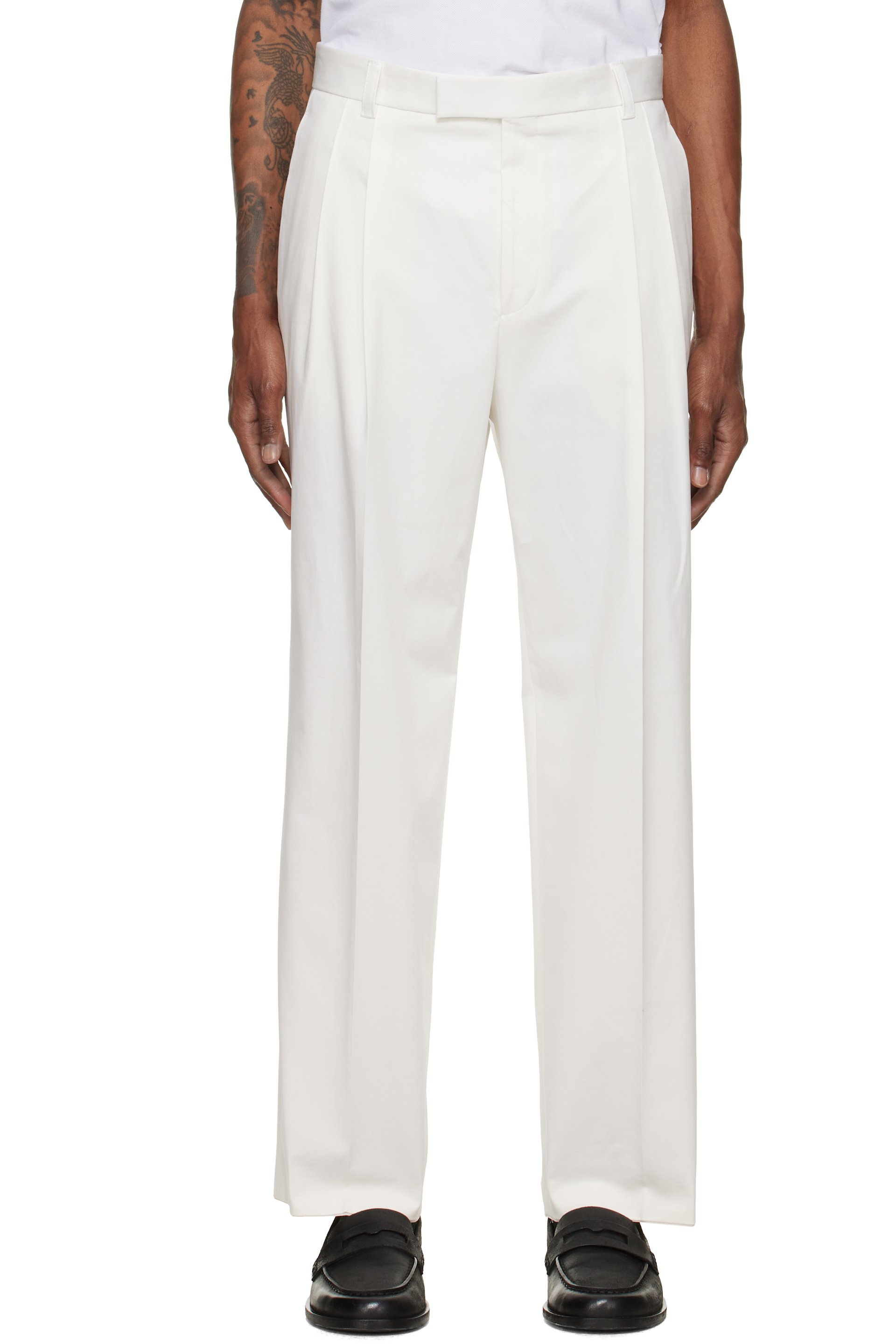BOSS - 白色 Relaxed-Fit Stretch Cotton 长裤
