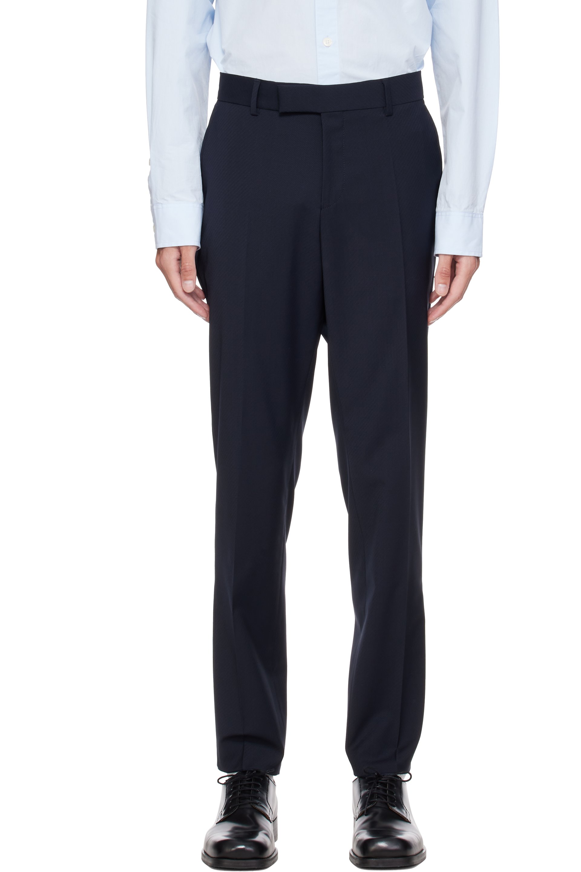 BOSS - Navy Slim-Fit Micro-Patterned Stretch Wool Trousers