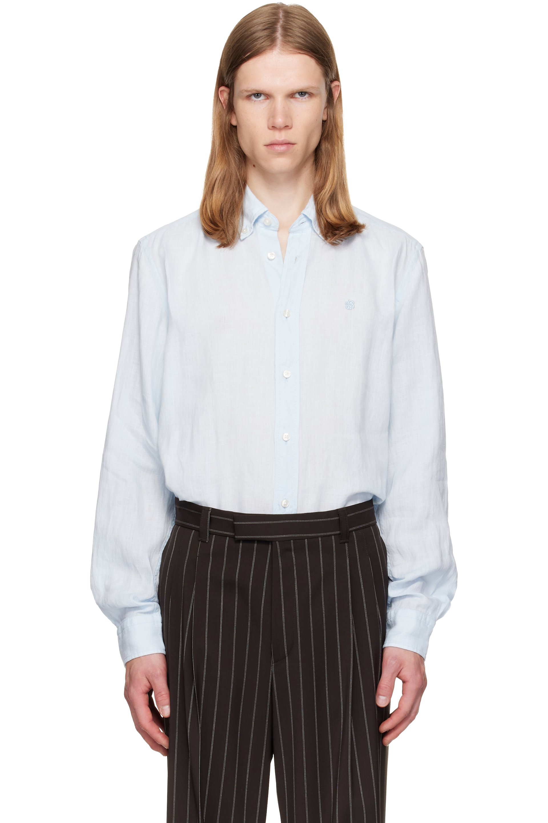BOSS - Blue Regular-Fit Linen Button-Down Shirt