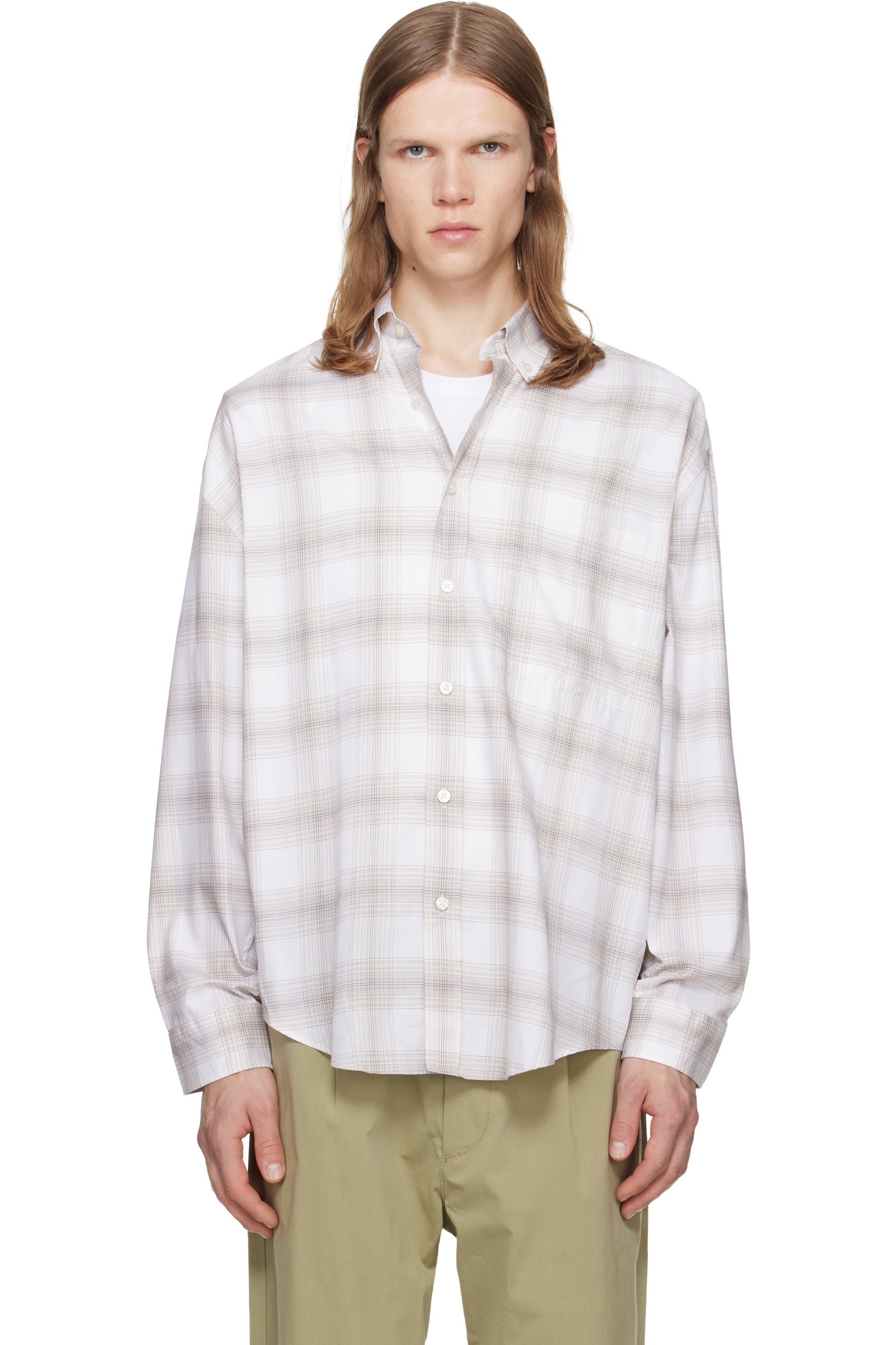 BOSS - White & Beige Cotton Poplin Shirt