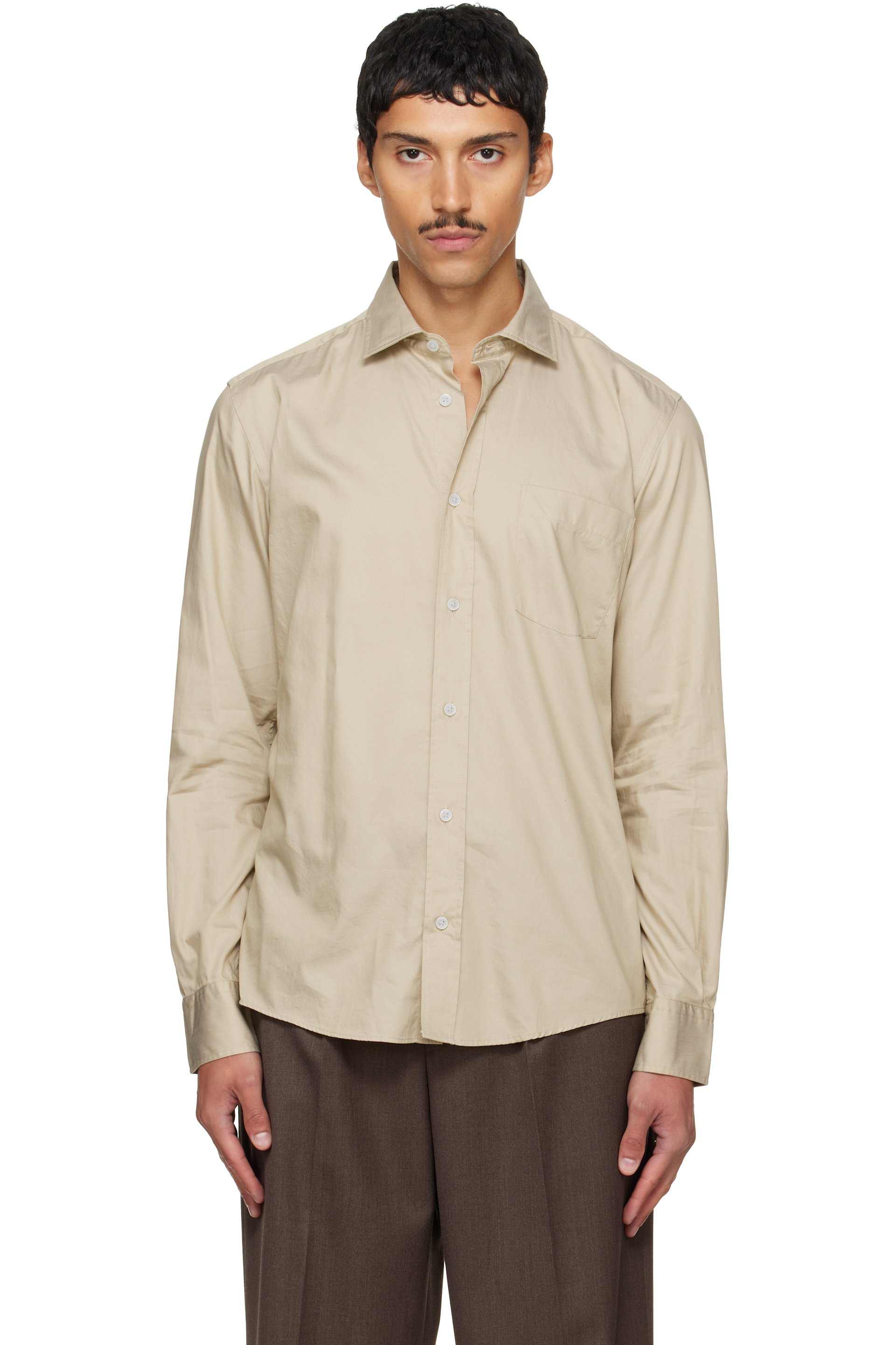 BOSS - Beige Spread Collar Casual-Fit Cotton Shirt