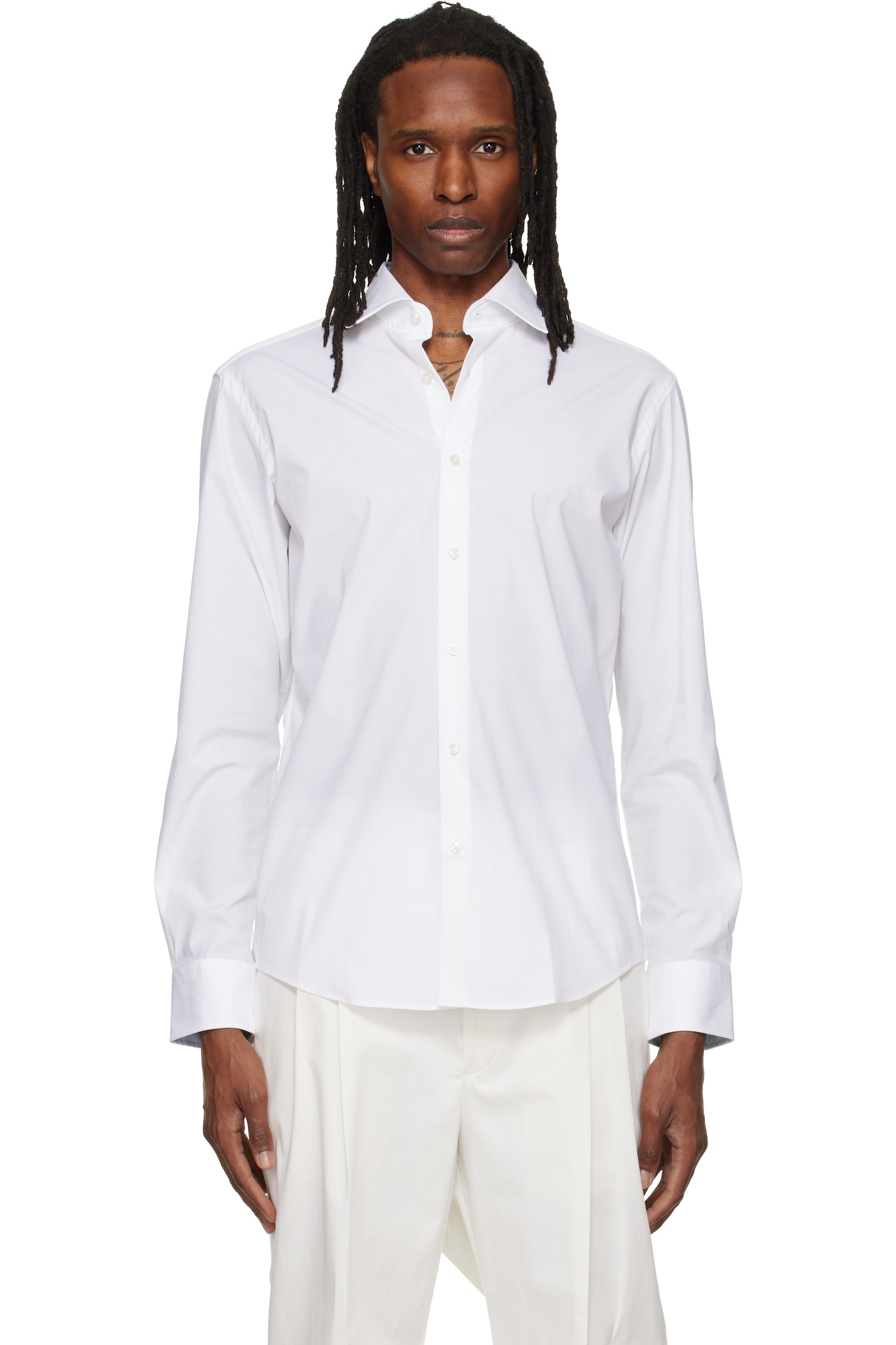 BOSS - White Regular-Fit Easy-Iron Stretch Cotton Shirt