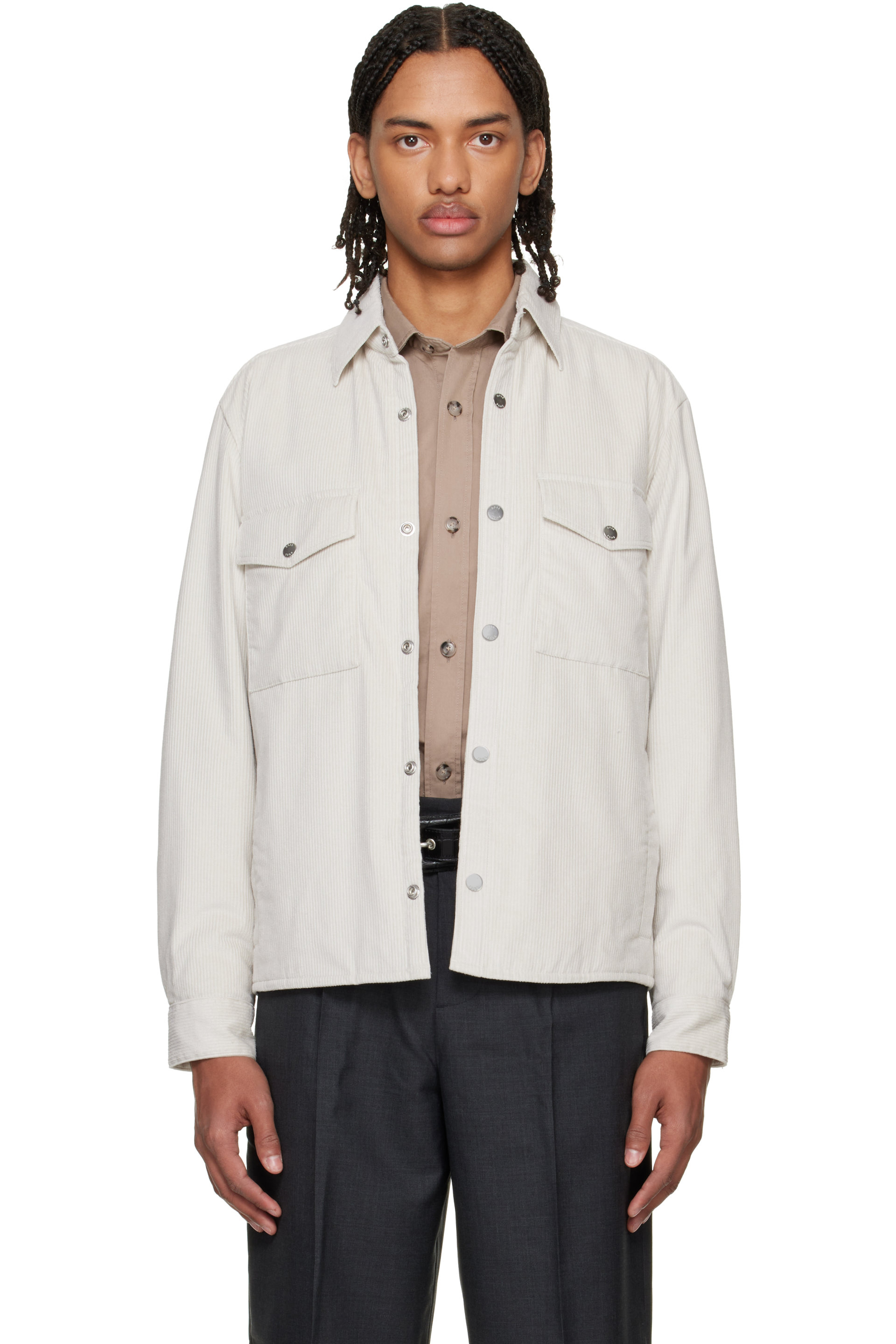 BOSS - Off-White Cotton Corduroy Overshirt
