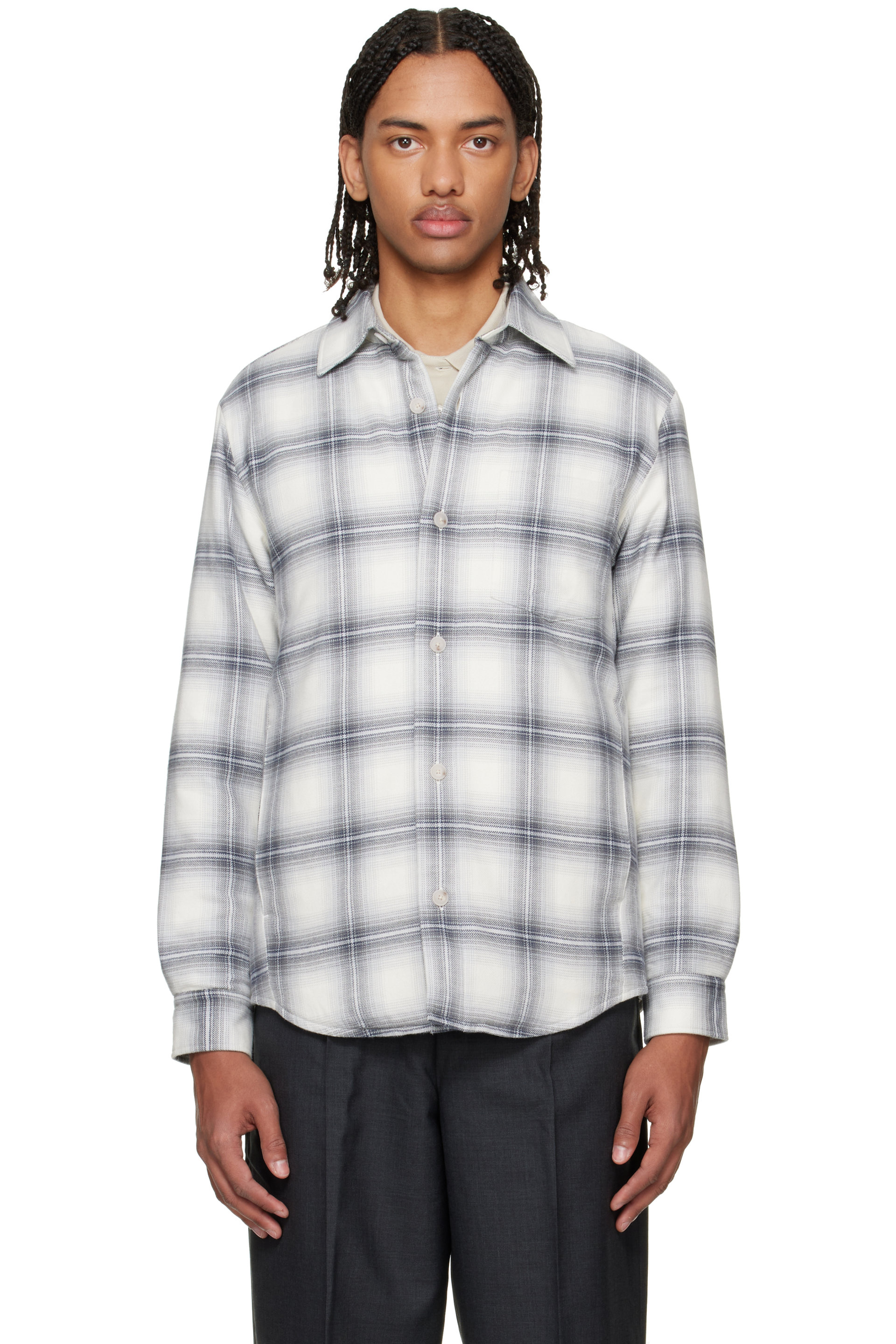 BOSS - White & Gray Checkered Flannel Overshirt