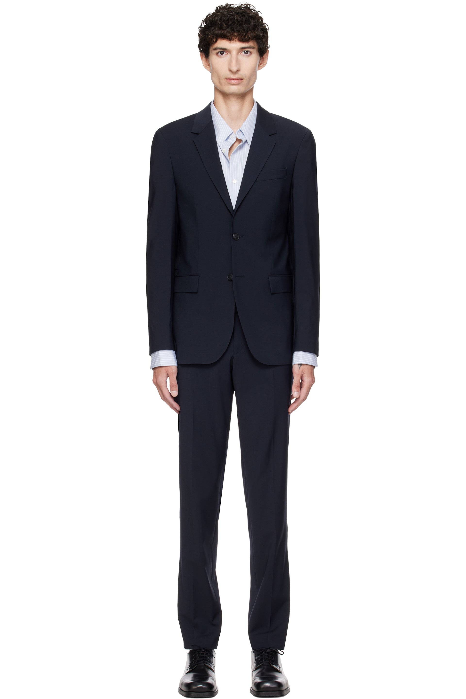 BOSS - Navy Two-Piece Slim-Fit Stretch Virgin Wool Suit