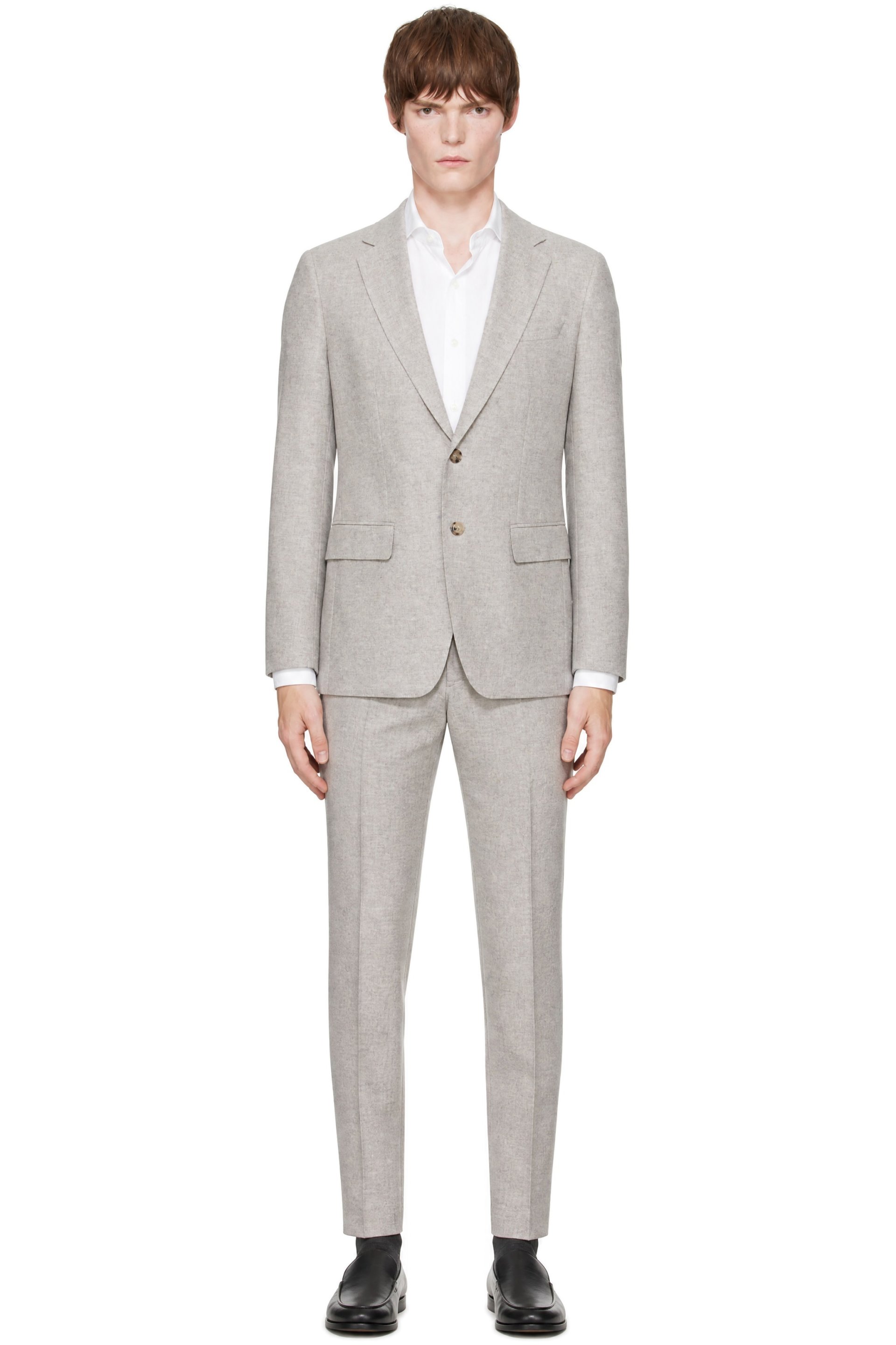 BOSS - Gray Patterned Slim-Fit Italian Virgin Wool Suit