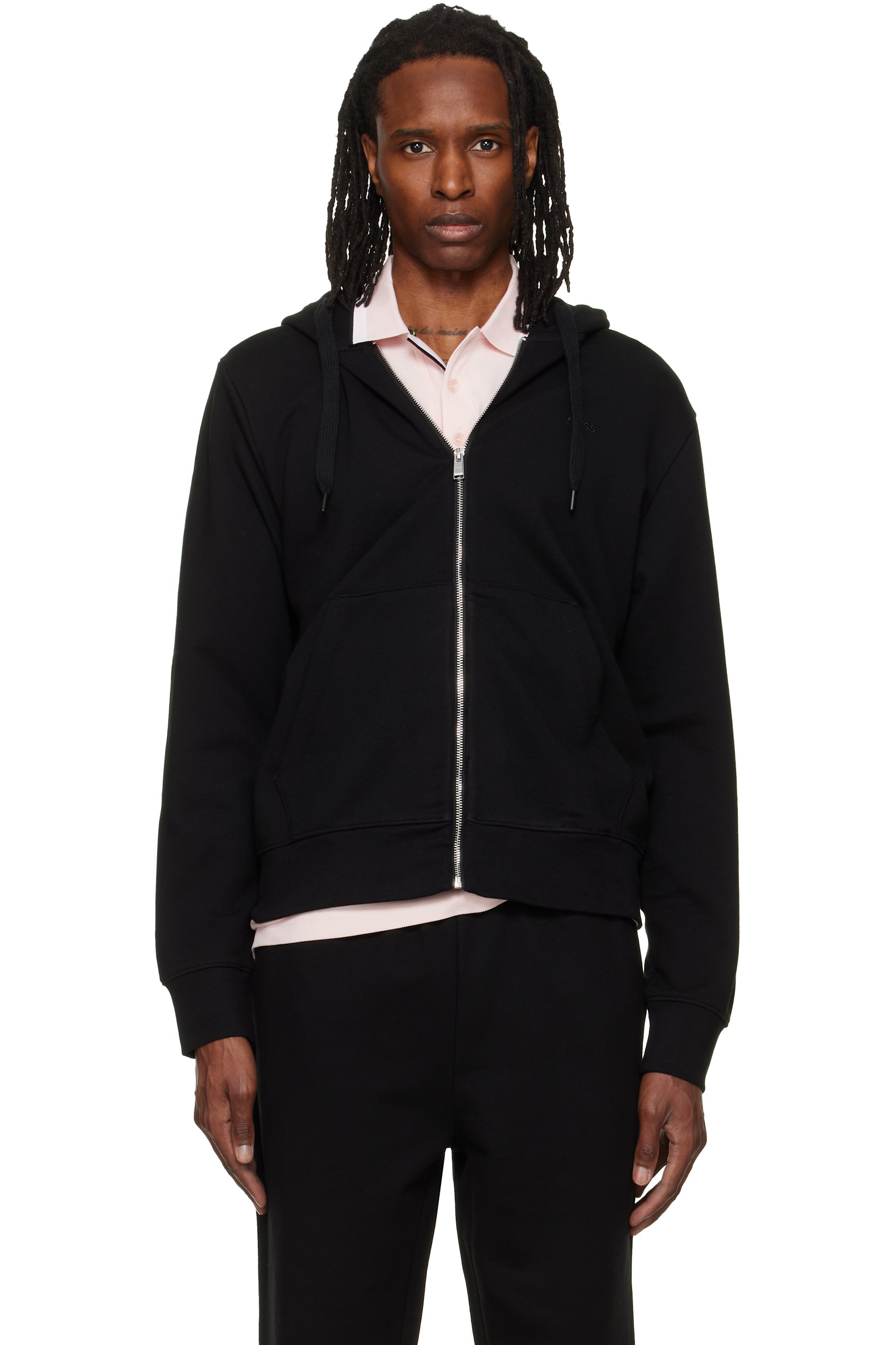 BOSS - Black Embroidered-Logo Hoodie