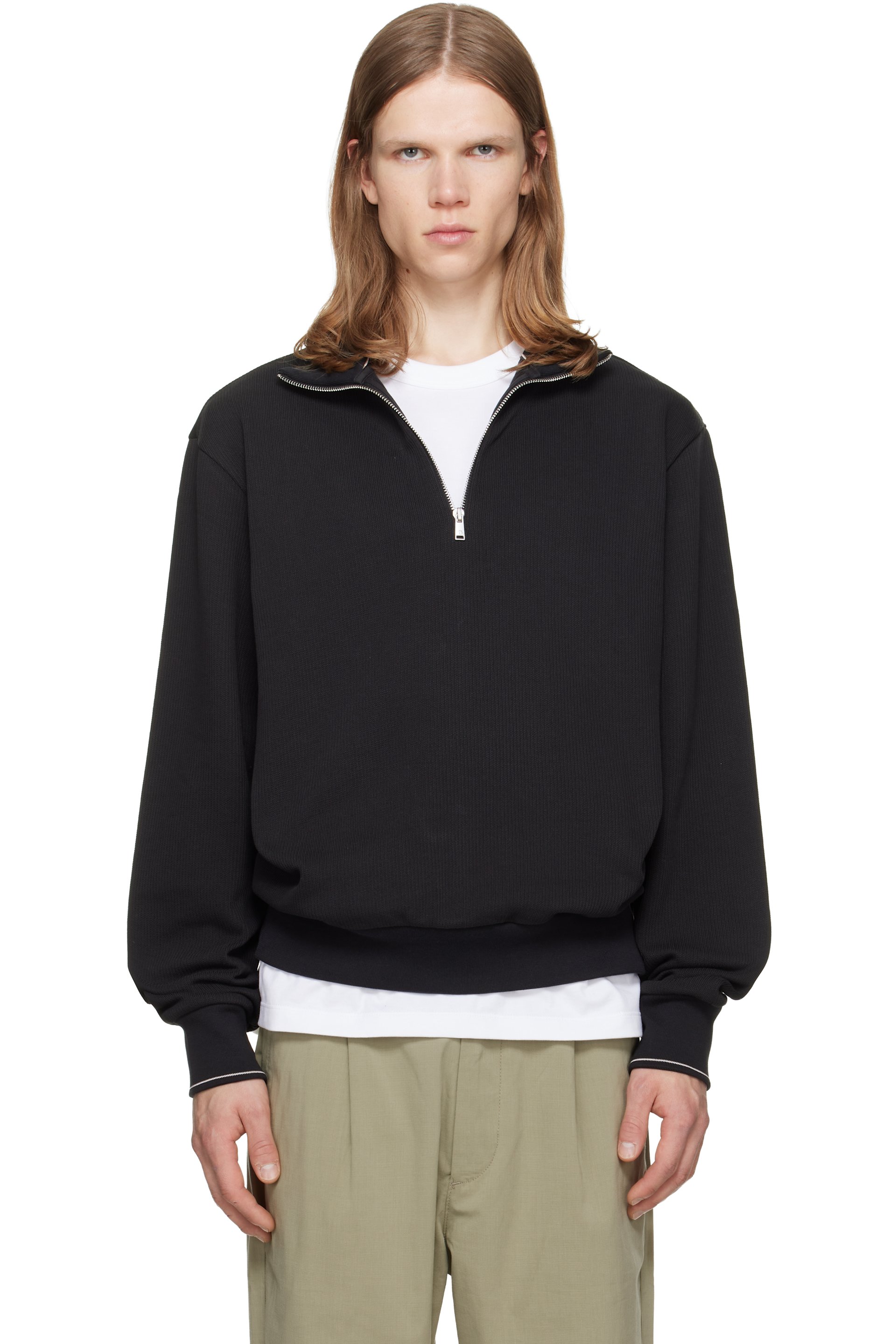 BOSS - Black Zipper Neck Structured Cotton Sweatshirt