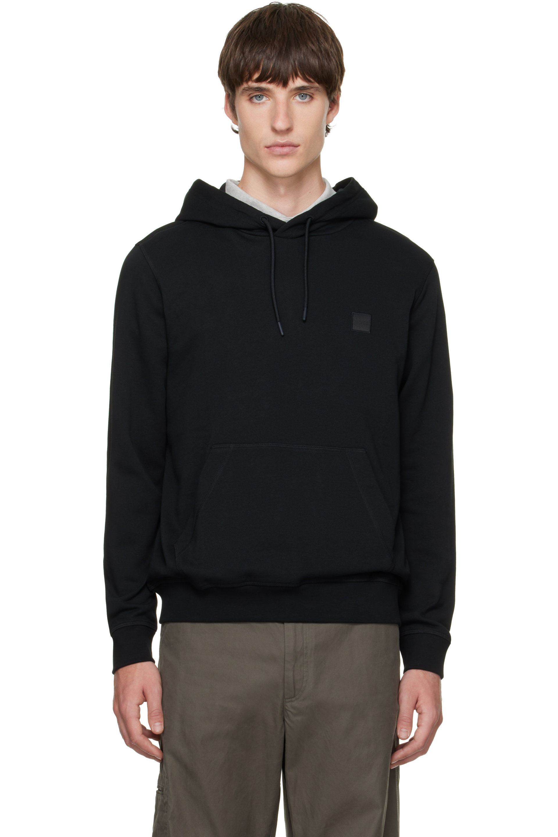 BOSS - Black Logo-Patch Cotton Terry Hoodie