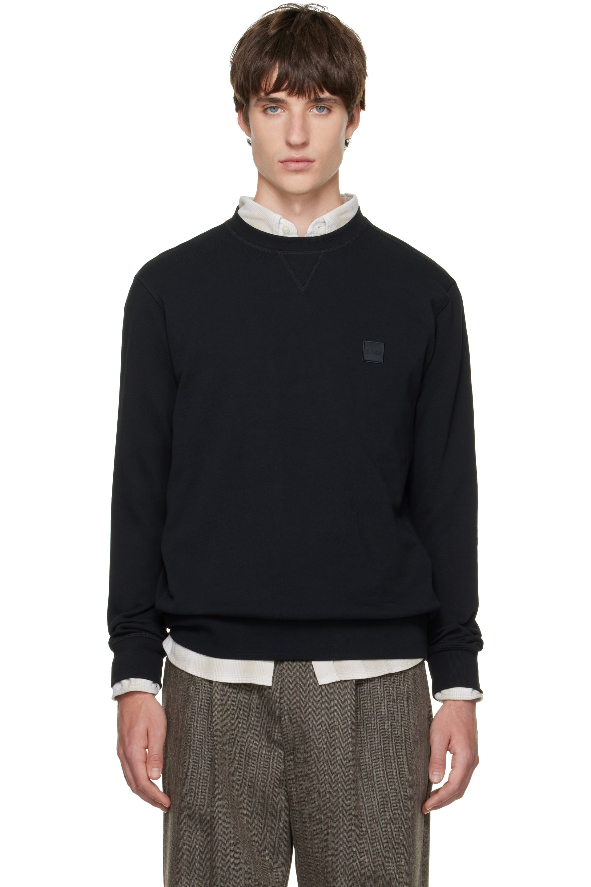 BOSS - Black Logo-Patch Cotton Terry Sweatshirt