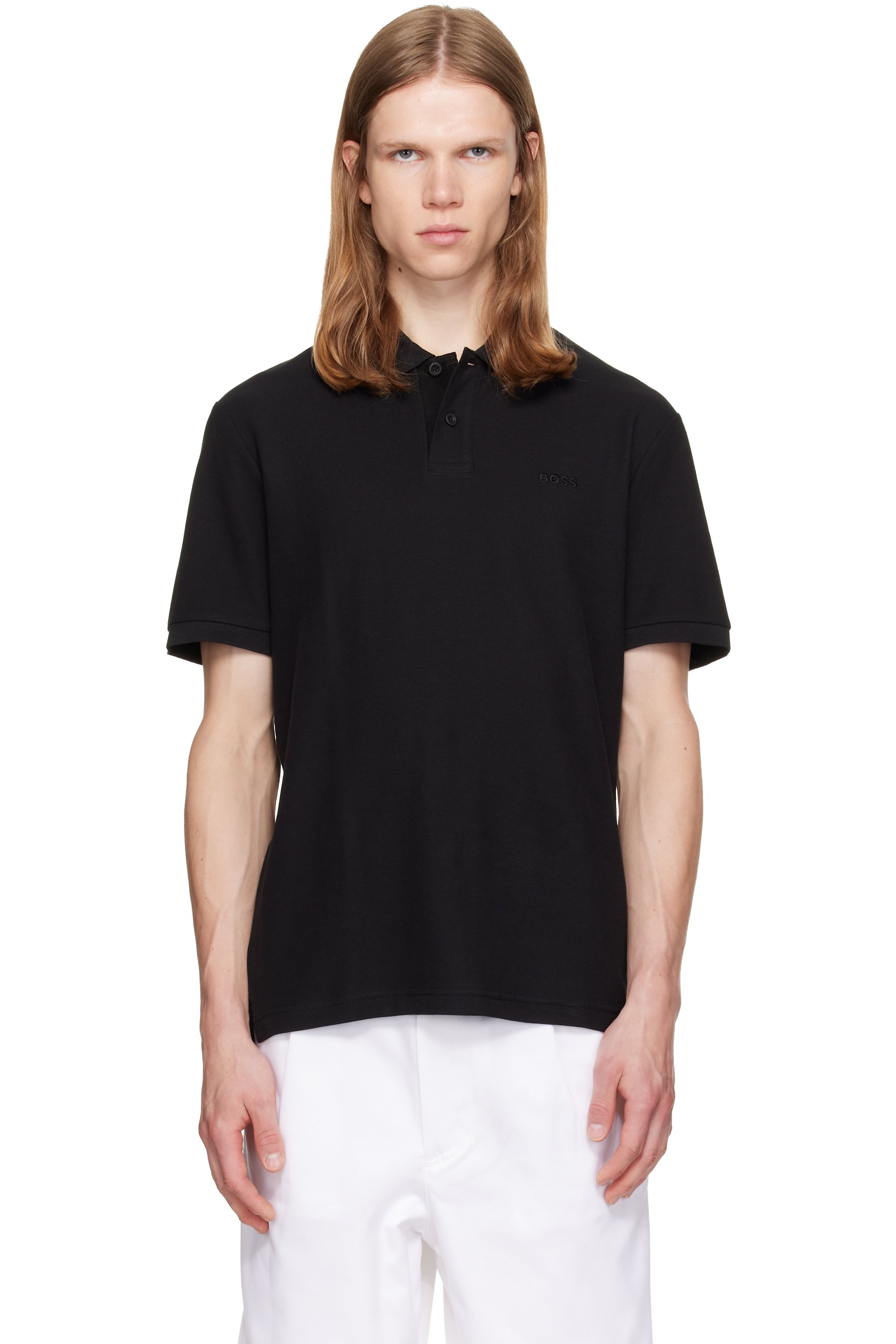 BOSS - Black Regular-Fit Honeycomb-Strutured Cotton Piqué Polo