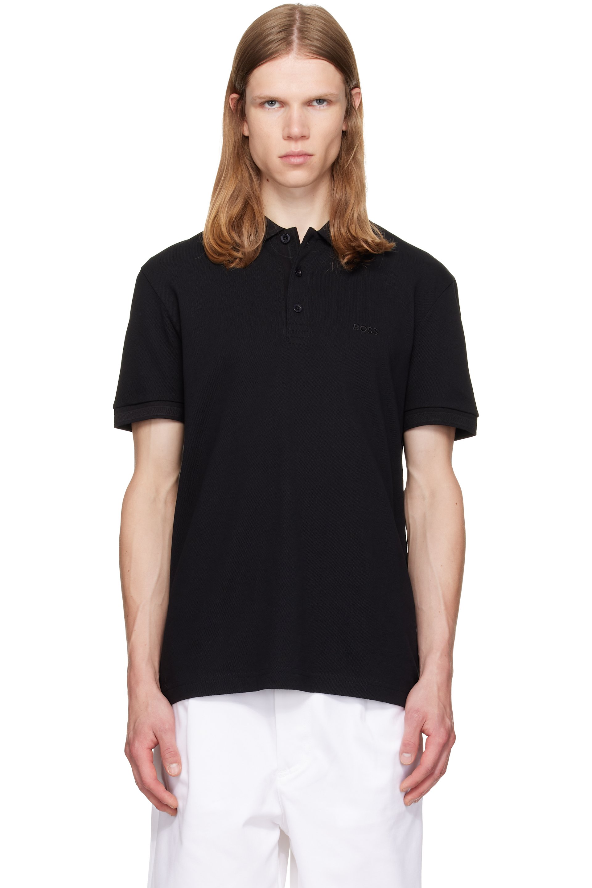 BOSS - Black Contrast-Tipped Cotton Piqué Polo