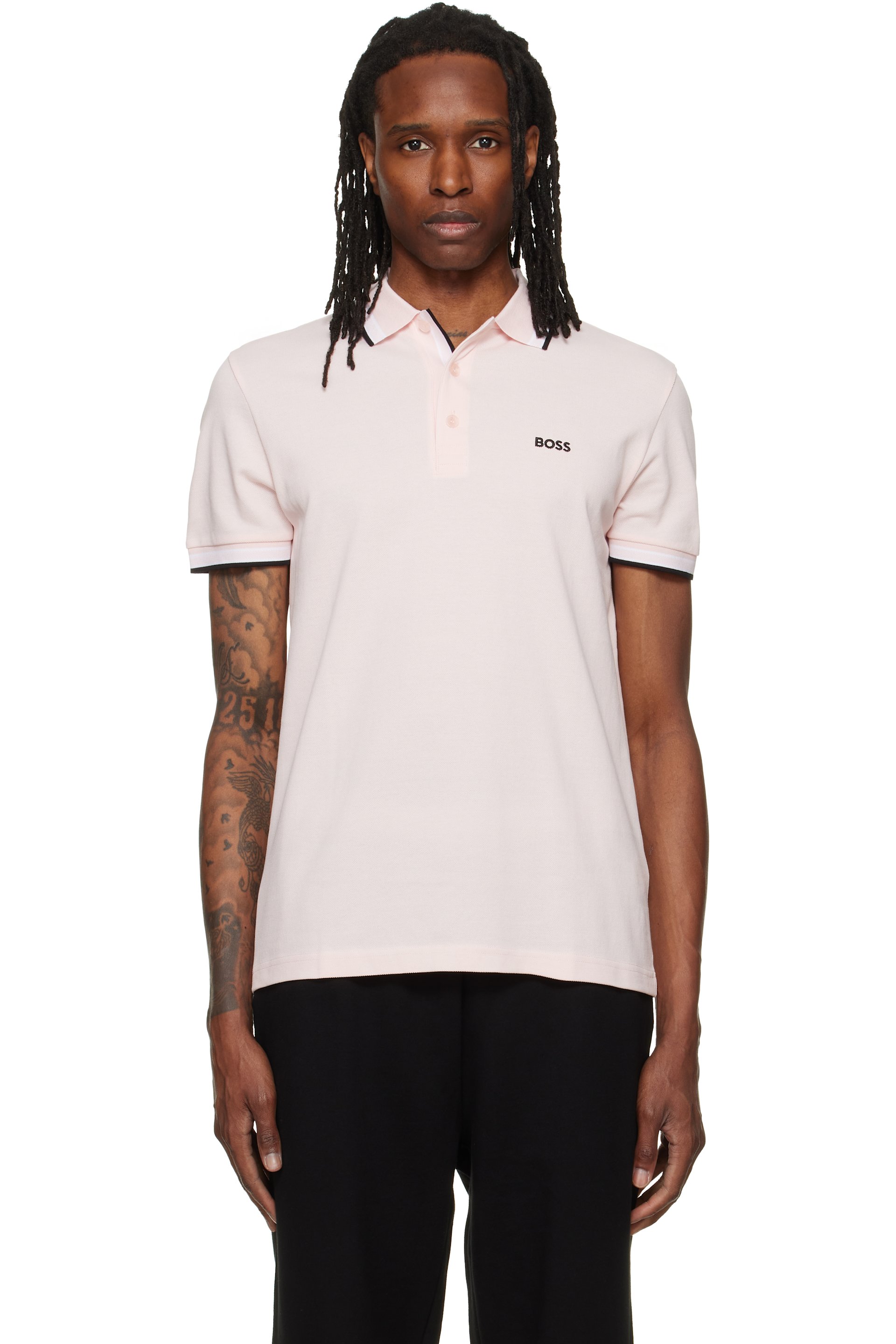 BOSS - Pink Contrast-Tipped Cotton Piqué Polo