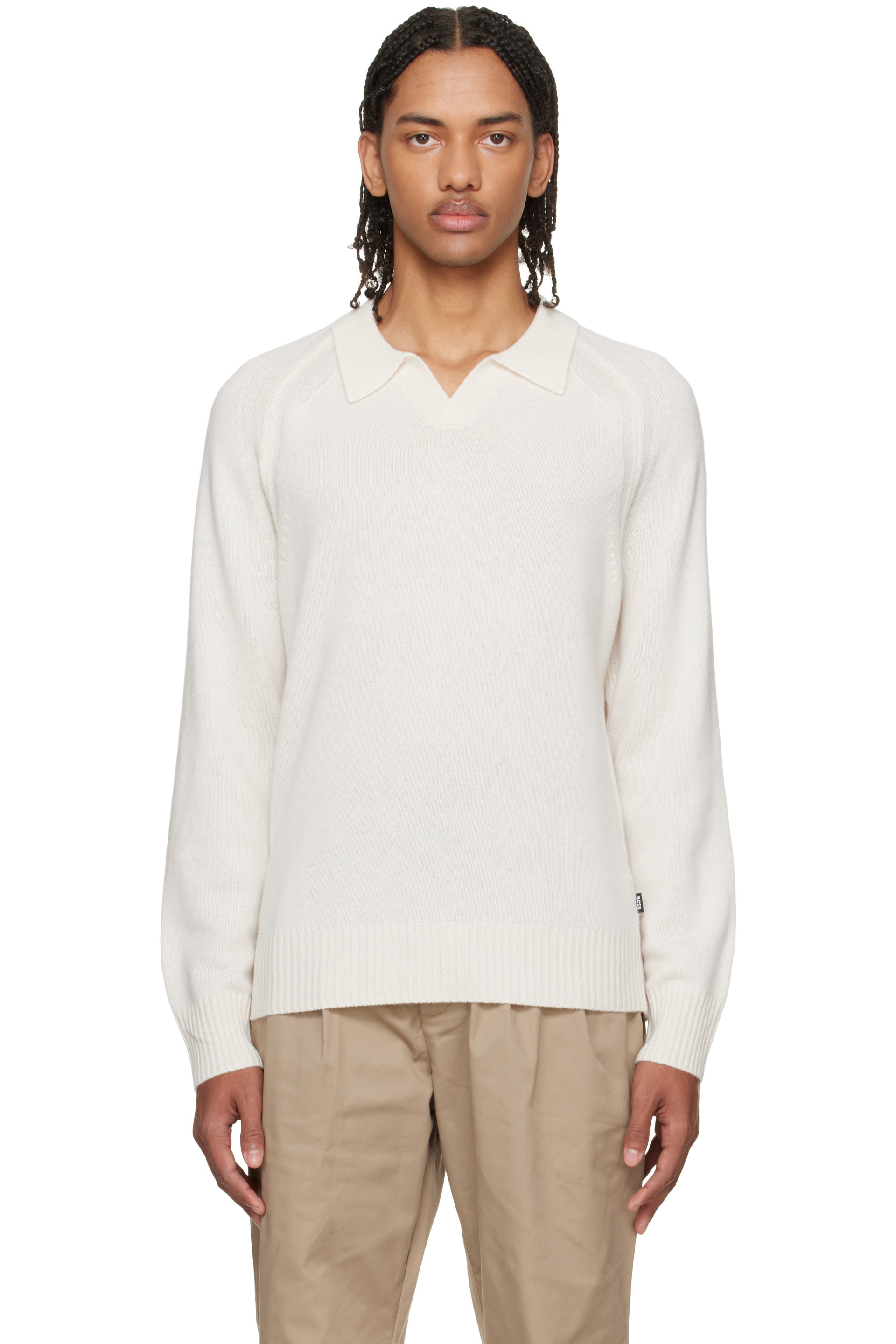 BOSS - Off-White Knit Cashmere Polo