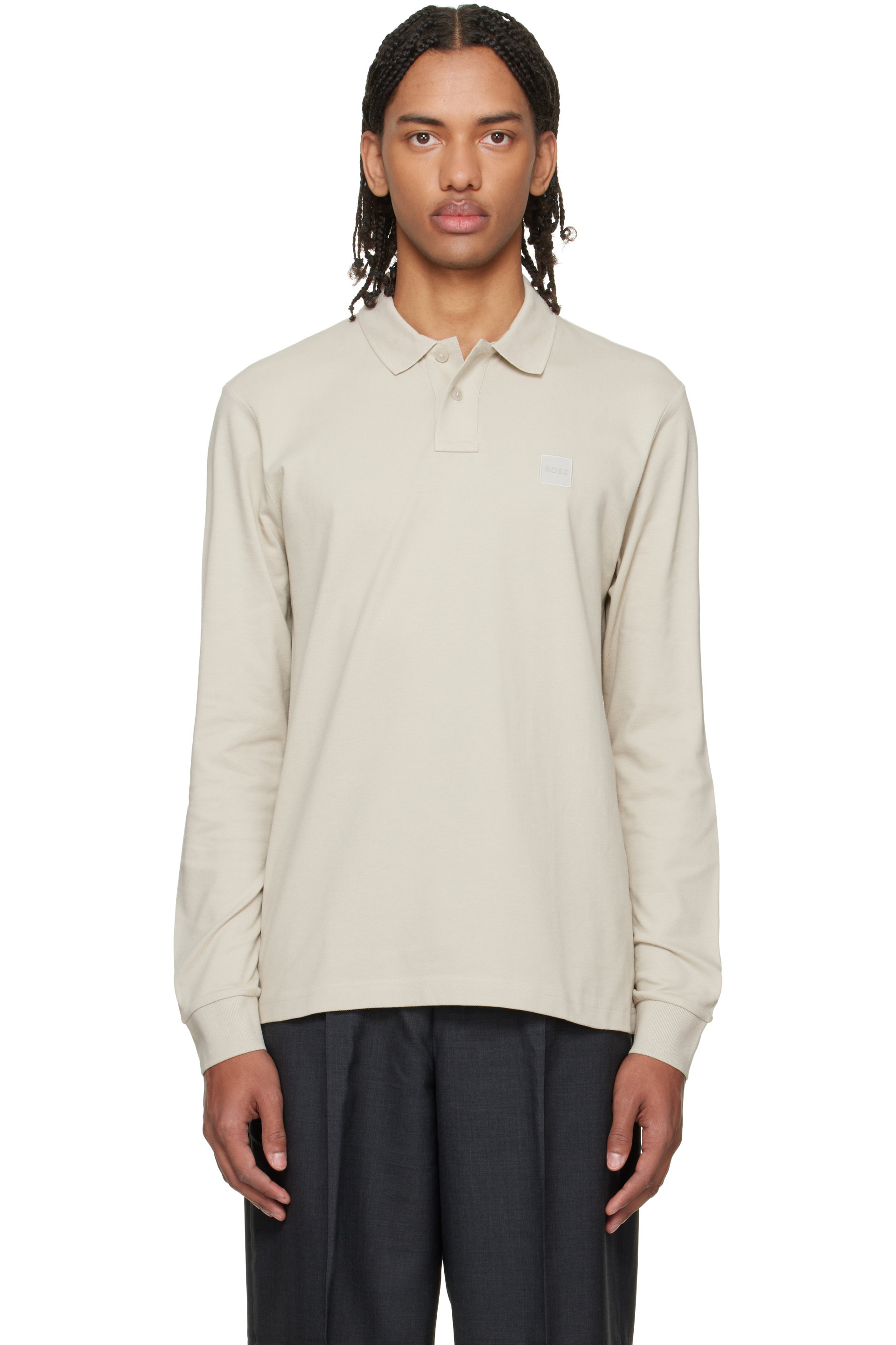 BOSS - Beige Slim-Fit Stretch-Cotton Piqué Polo