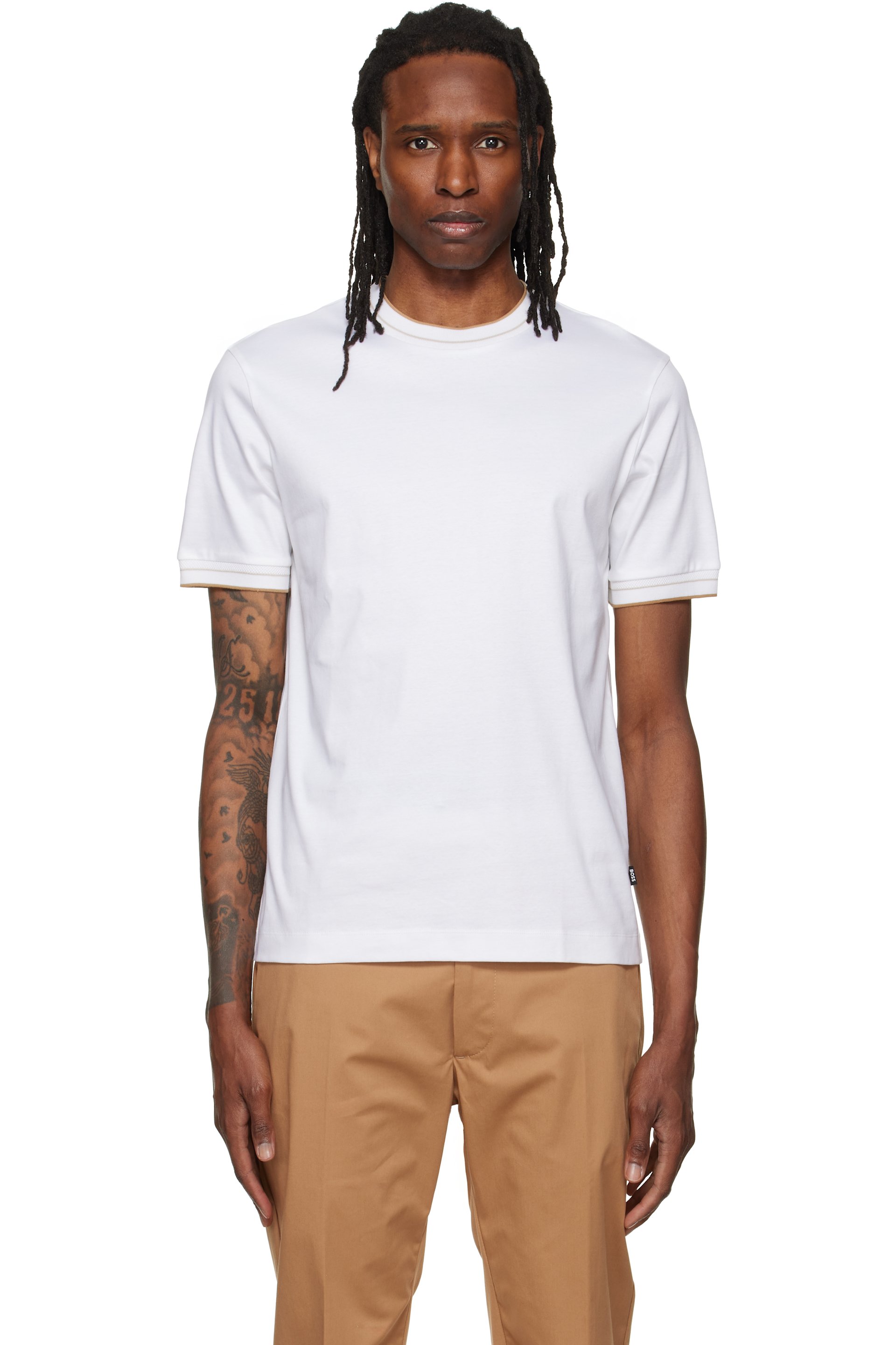 BOSS - White Crew Neck Slim-Fit Cotton T-shirt