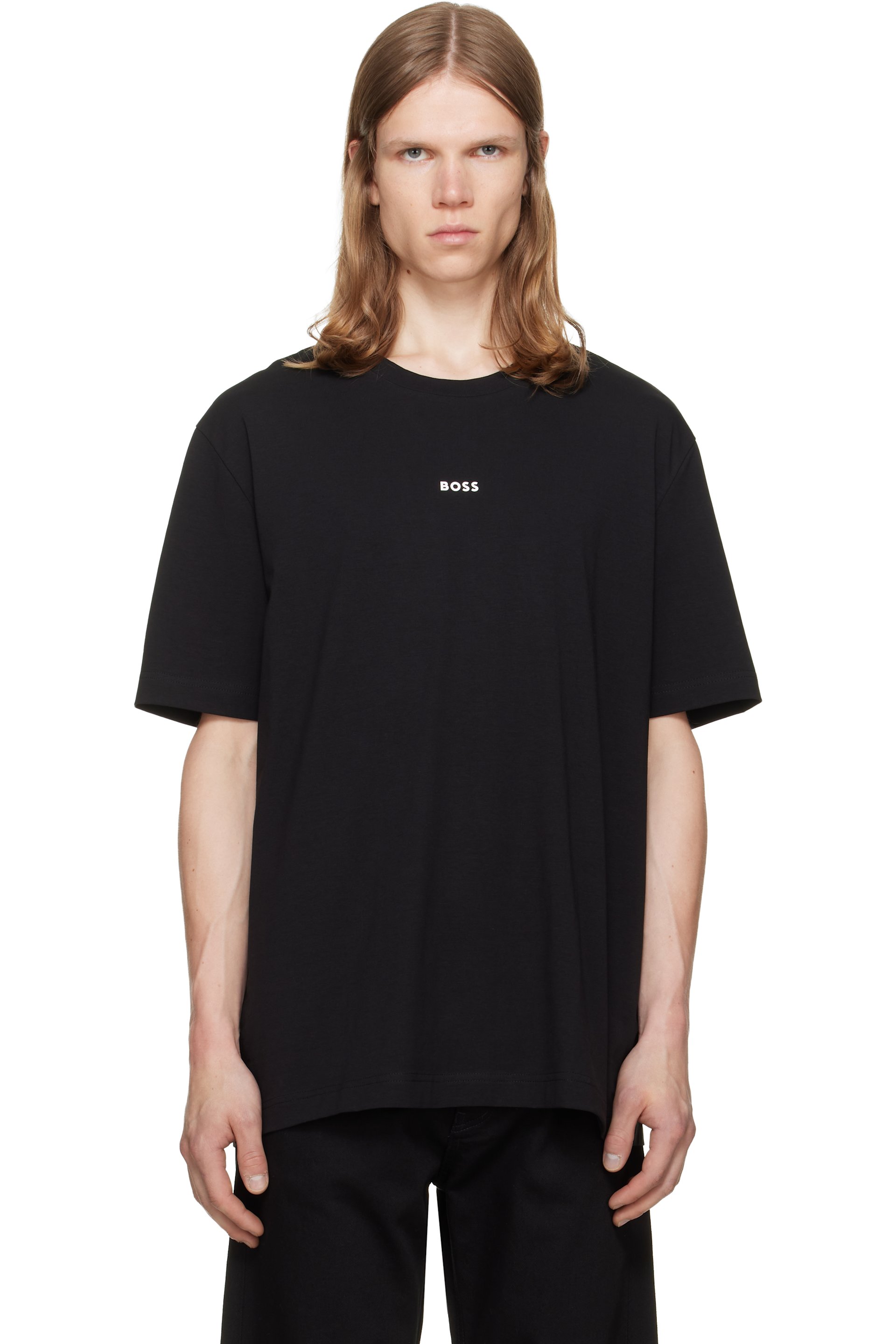 BOSS - Black Stretch-Cotton Contrast Logo T-shirt
