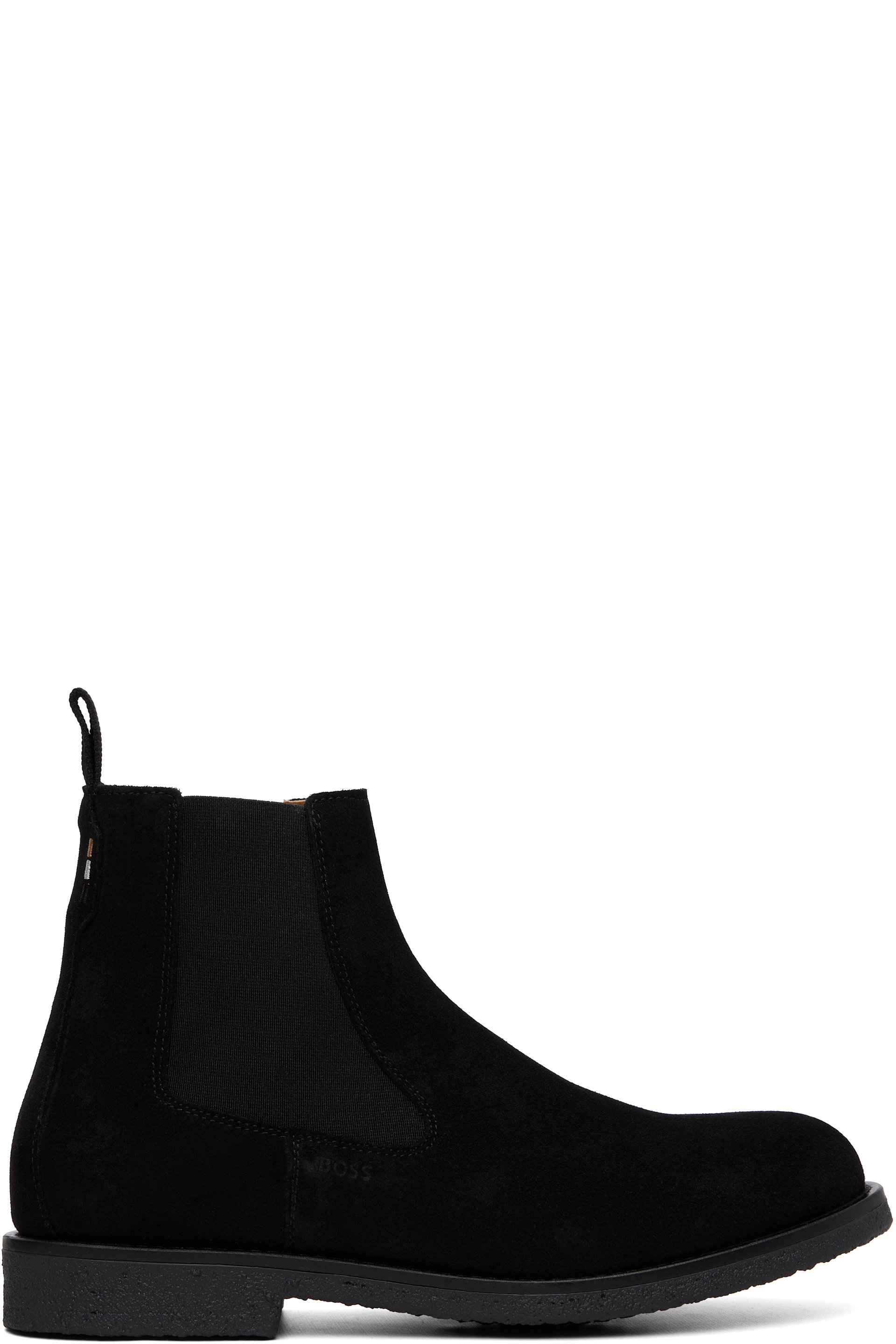 BOSS - Black Suede Signature-Stripe Stitching Chelsea Boots