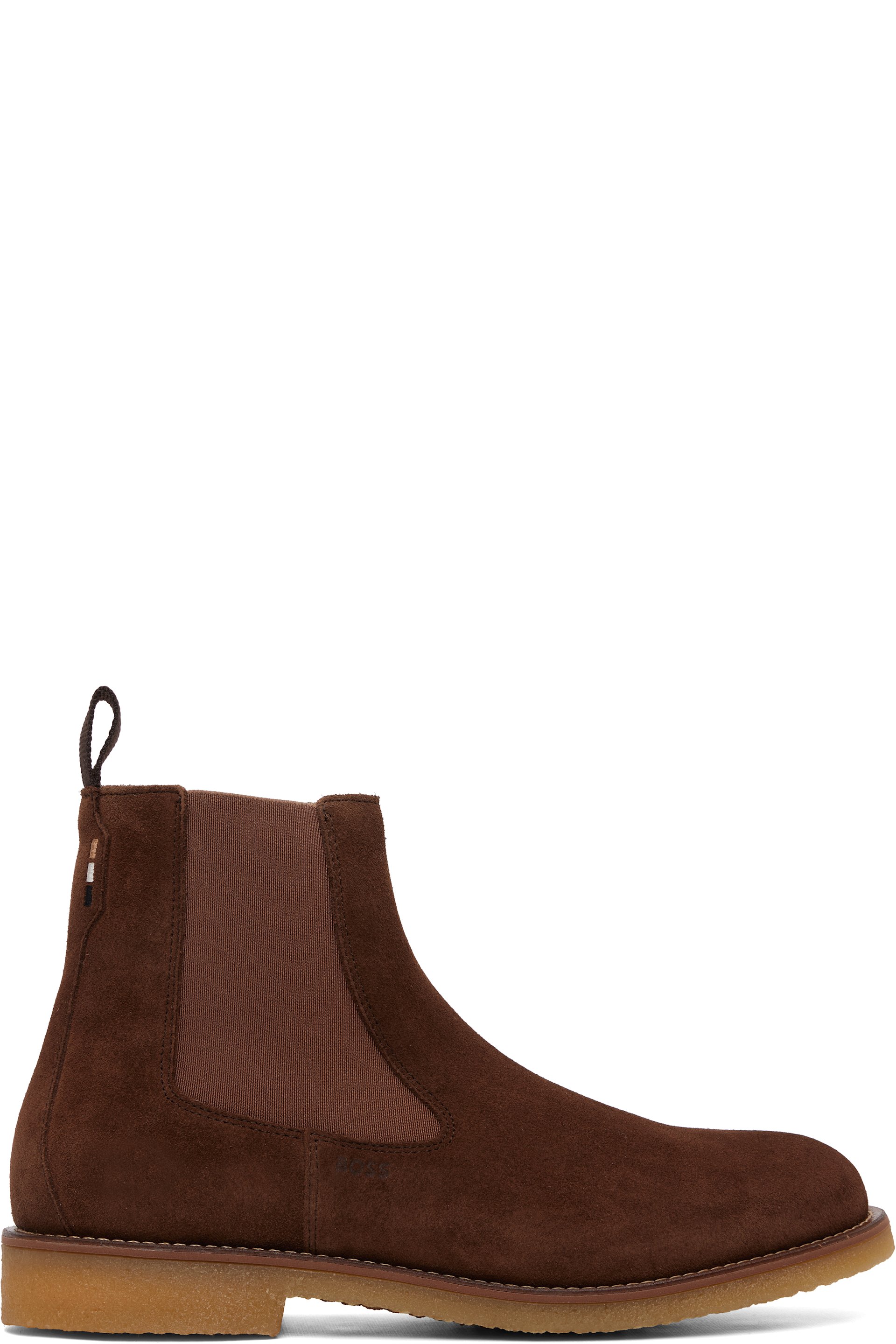 BOSS - Brown Suede Signature-Stripe Stitching Chelsea Boots