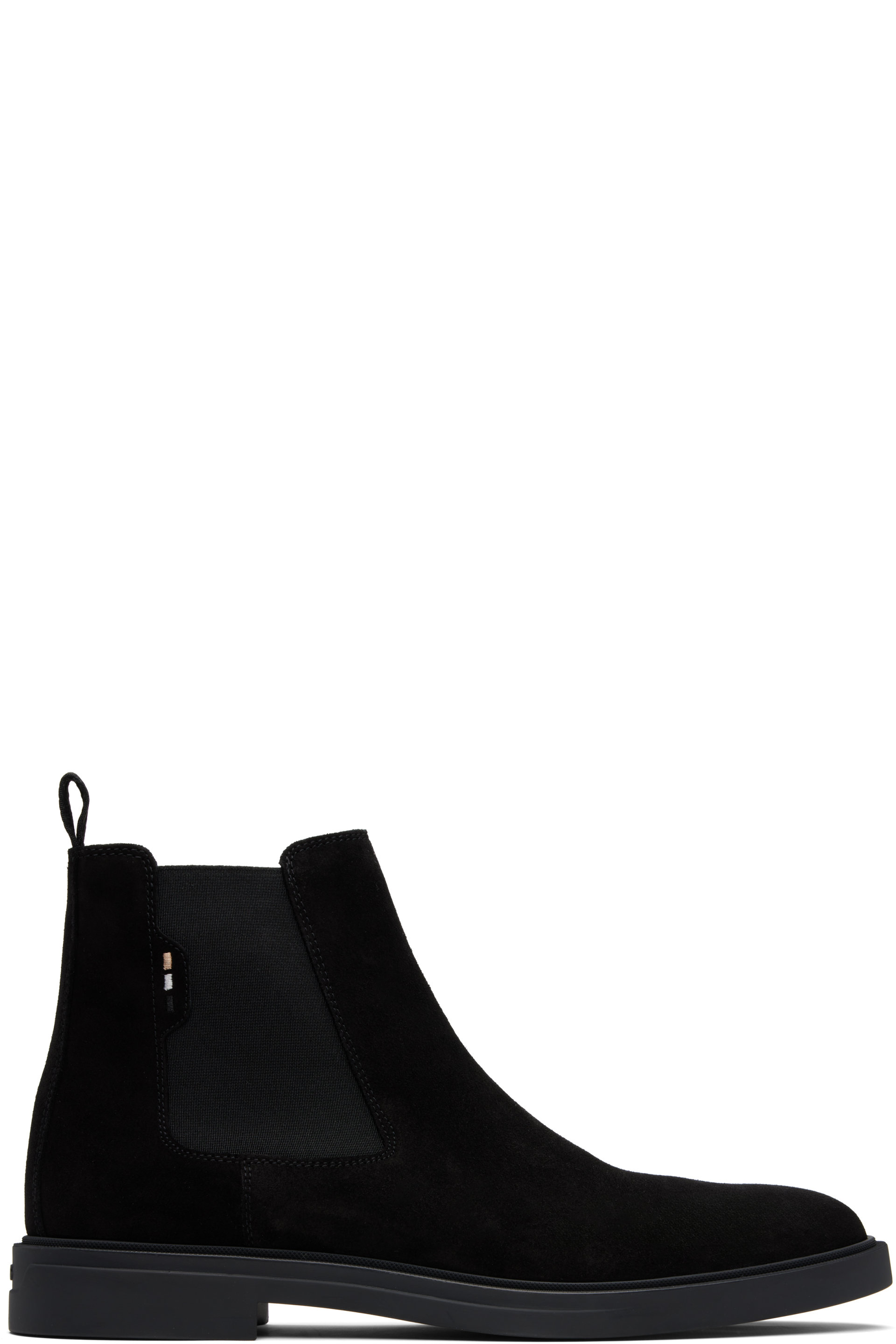 BOSS - Black Suede Signature Stitching Chelsea Boots