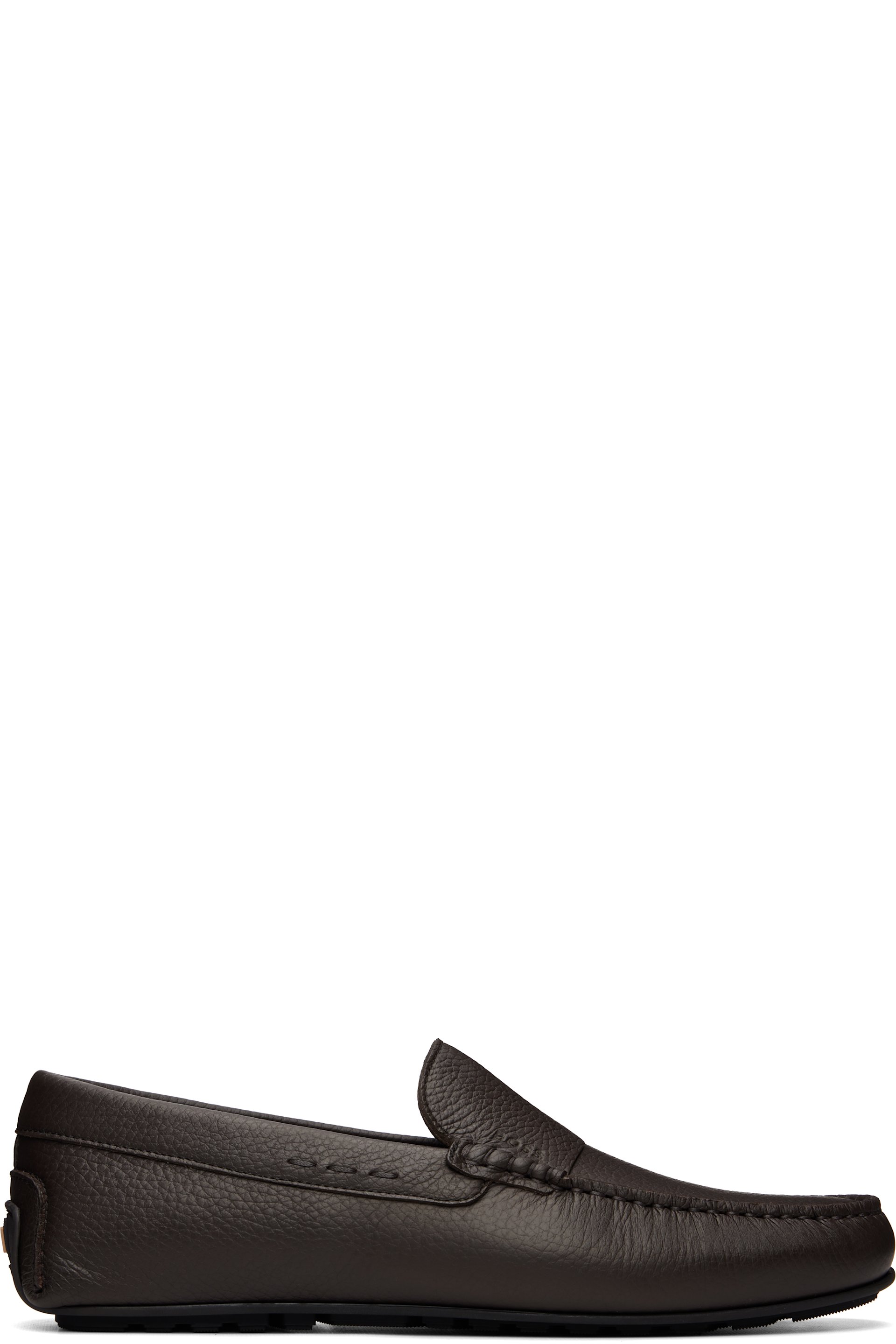 Boss - Flâneurs de conduite bruns en cuir grainé