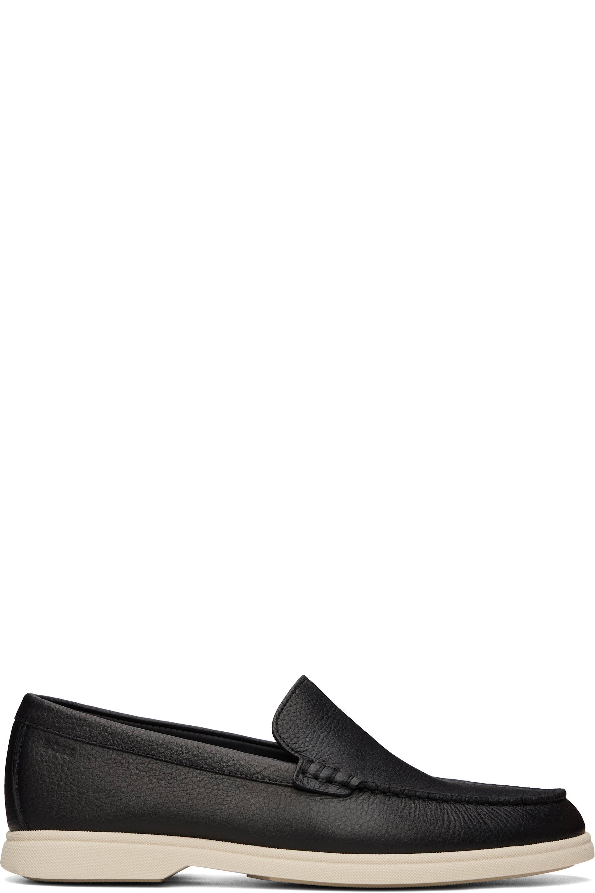 BOSS - Black Tumbled-Leather Logo Detail Loafers