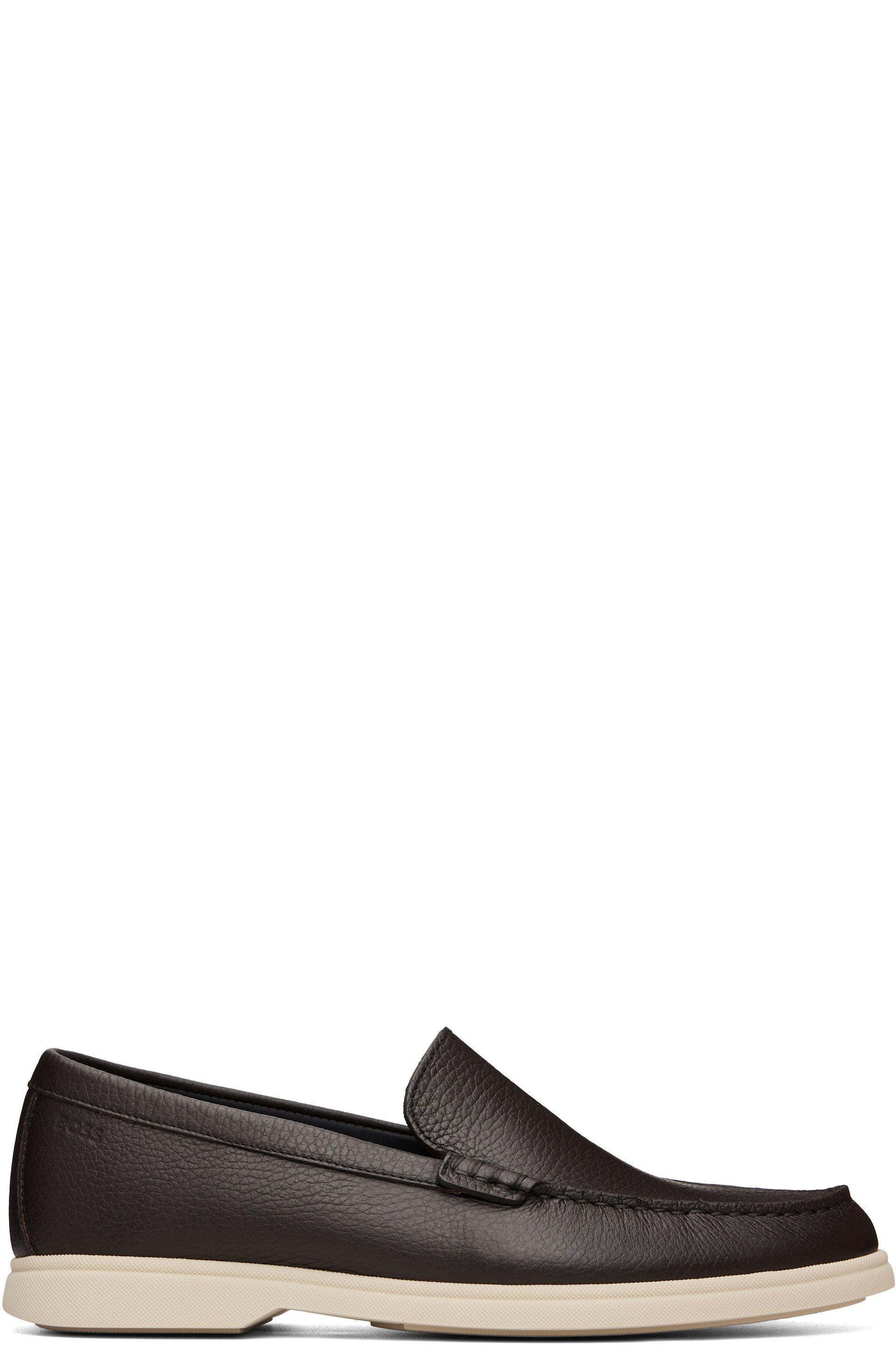 BOSS - Brown Tumbled-Leather Logo Detail Loafers