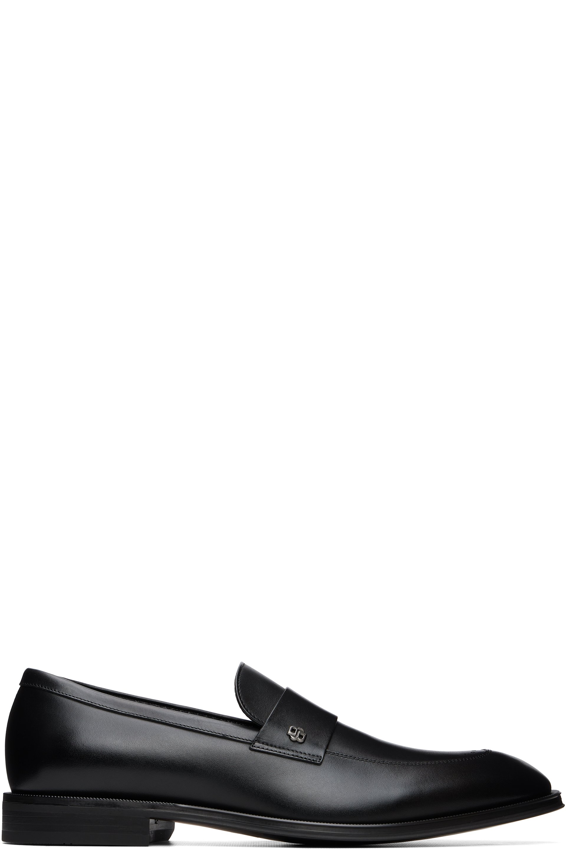 BOSS - Black Double B Monogram Trim Leather Loafers