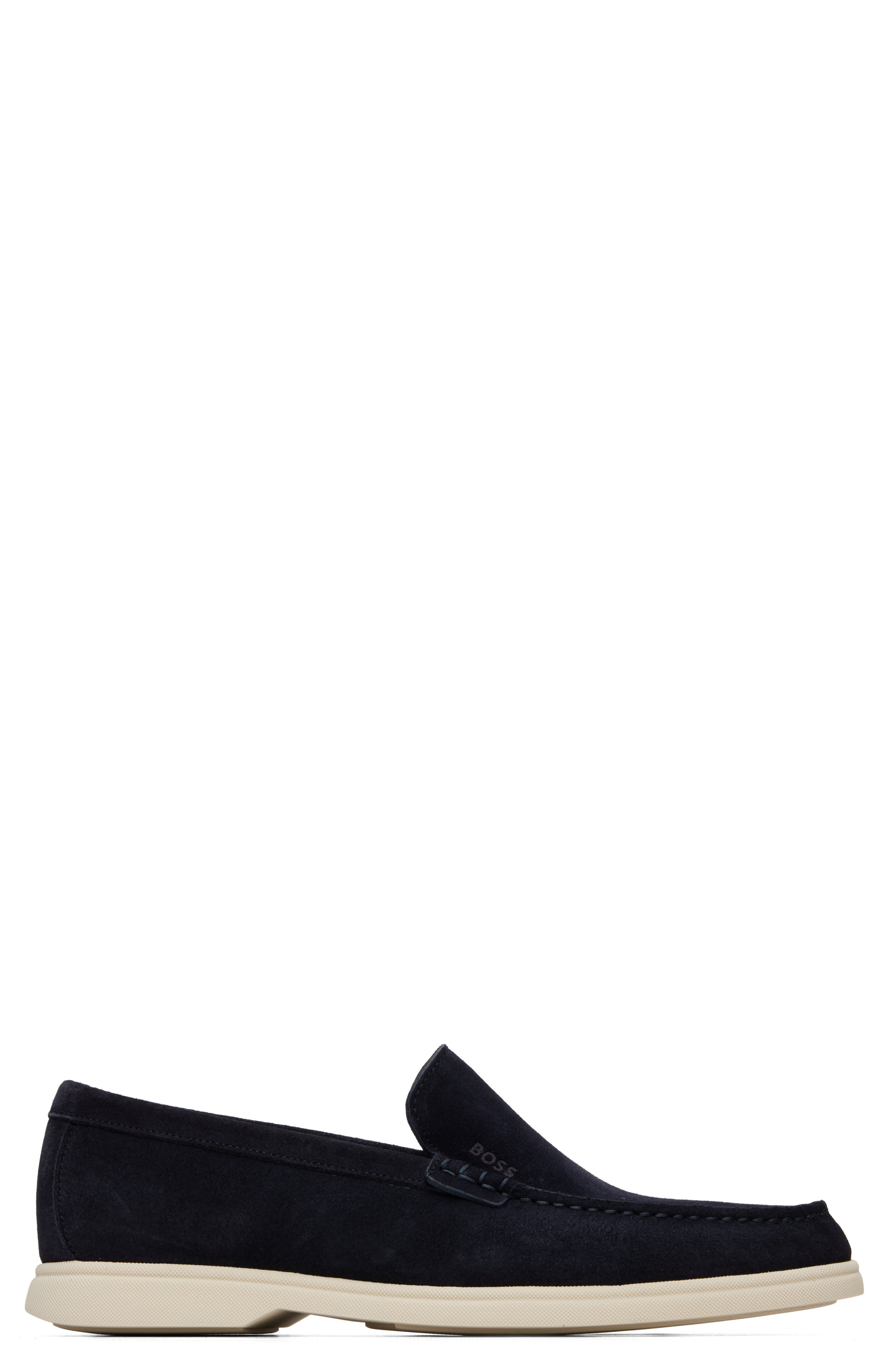 BOSS - Navy Debossed-Logo Suede Loafers