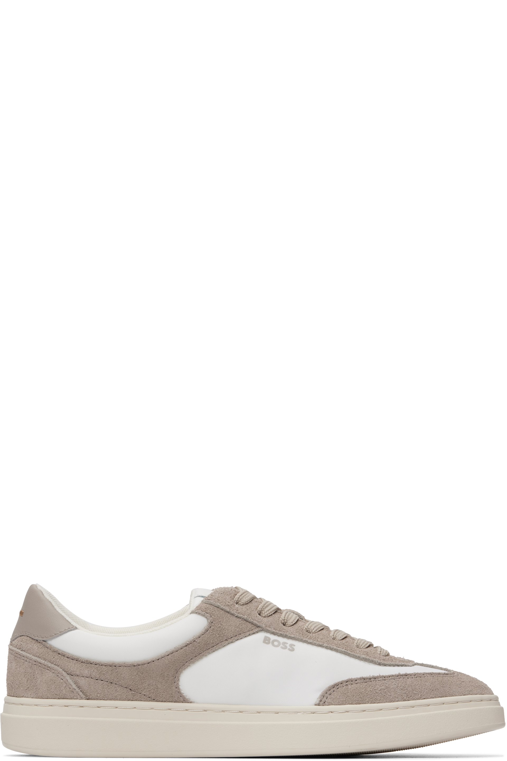 BOSS - White & Taupe Suede Trims Lace-Up Sneakers