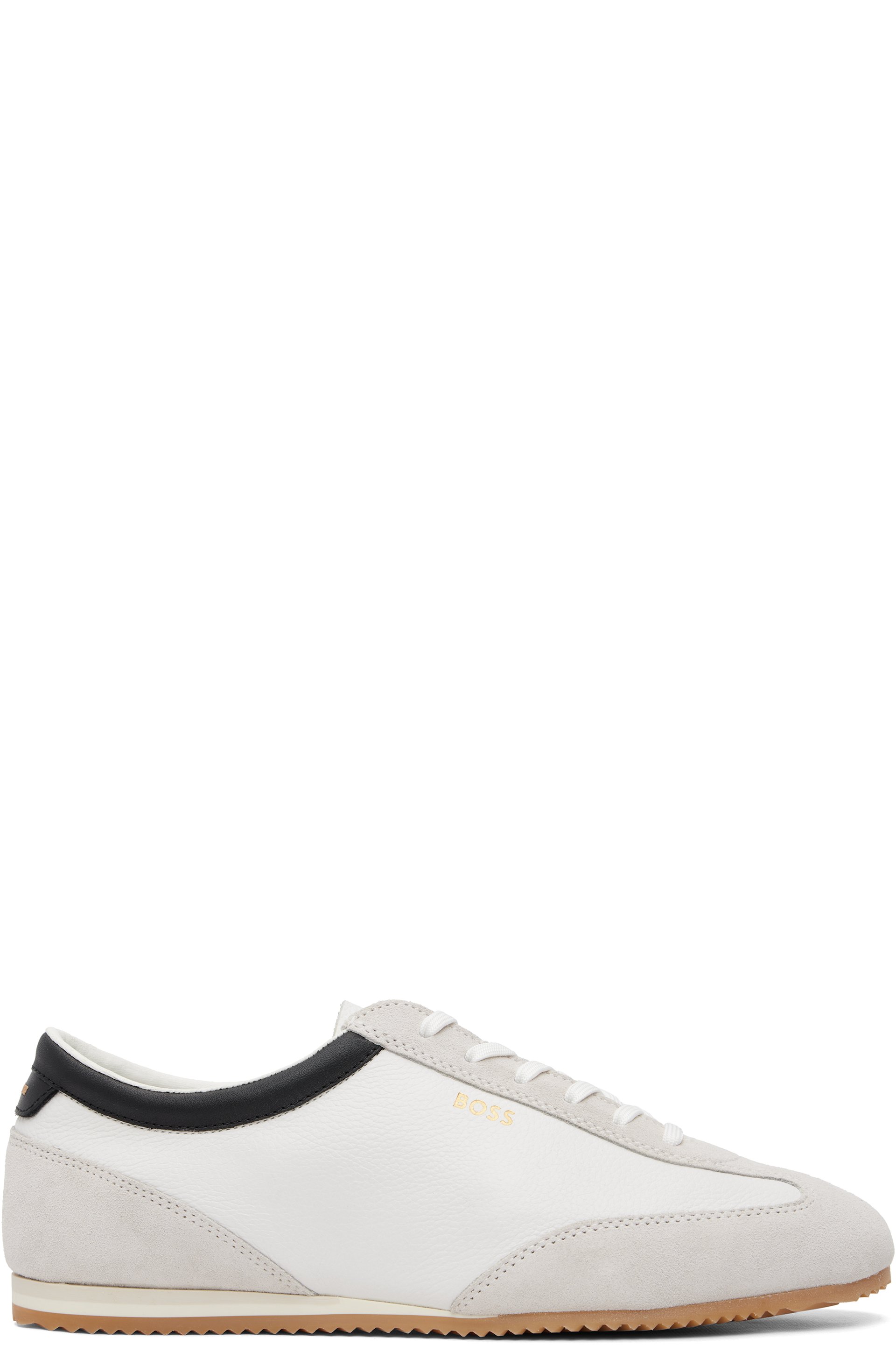 BOSS - White Leather & Suede Trim Sneakers