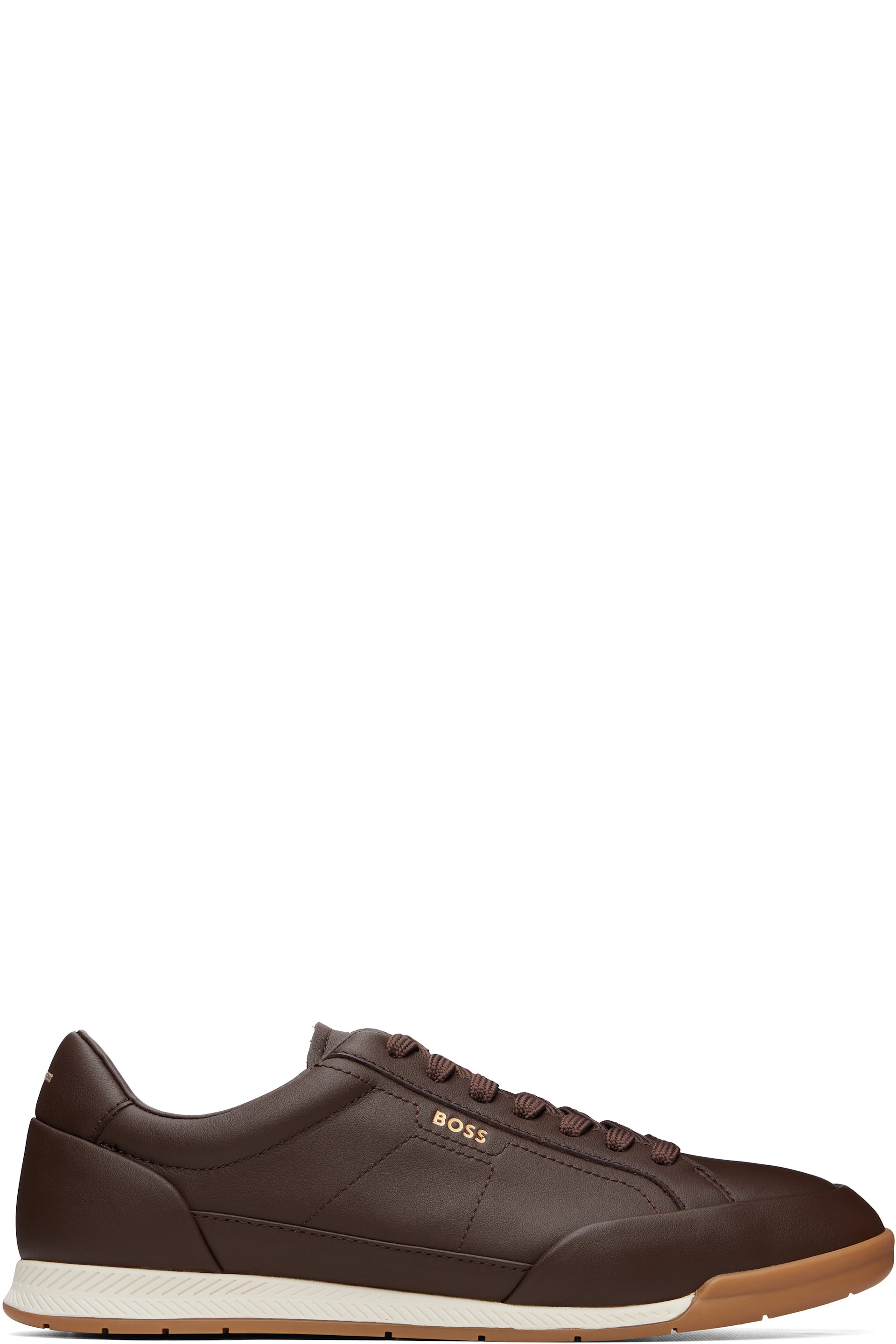 BOSS - Brown Foil Logo Leather Sneakers