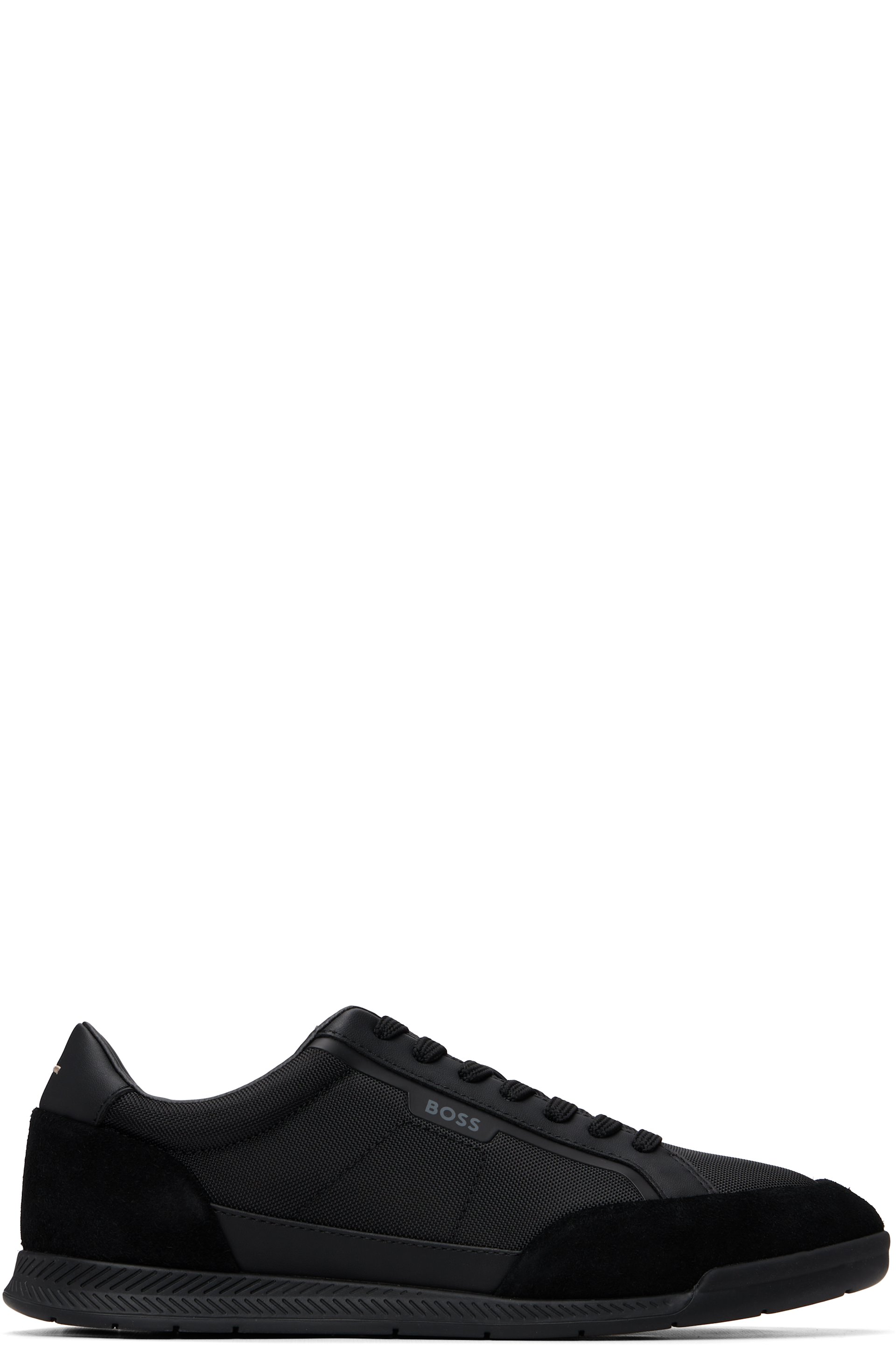 BOSS - Black Suede-Trim Ribbed Sole Sneakers
