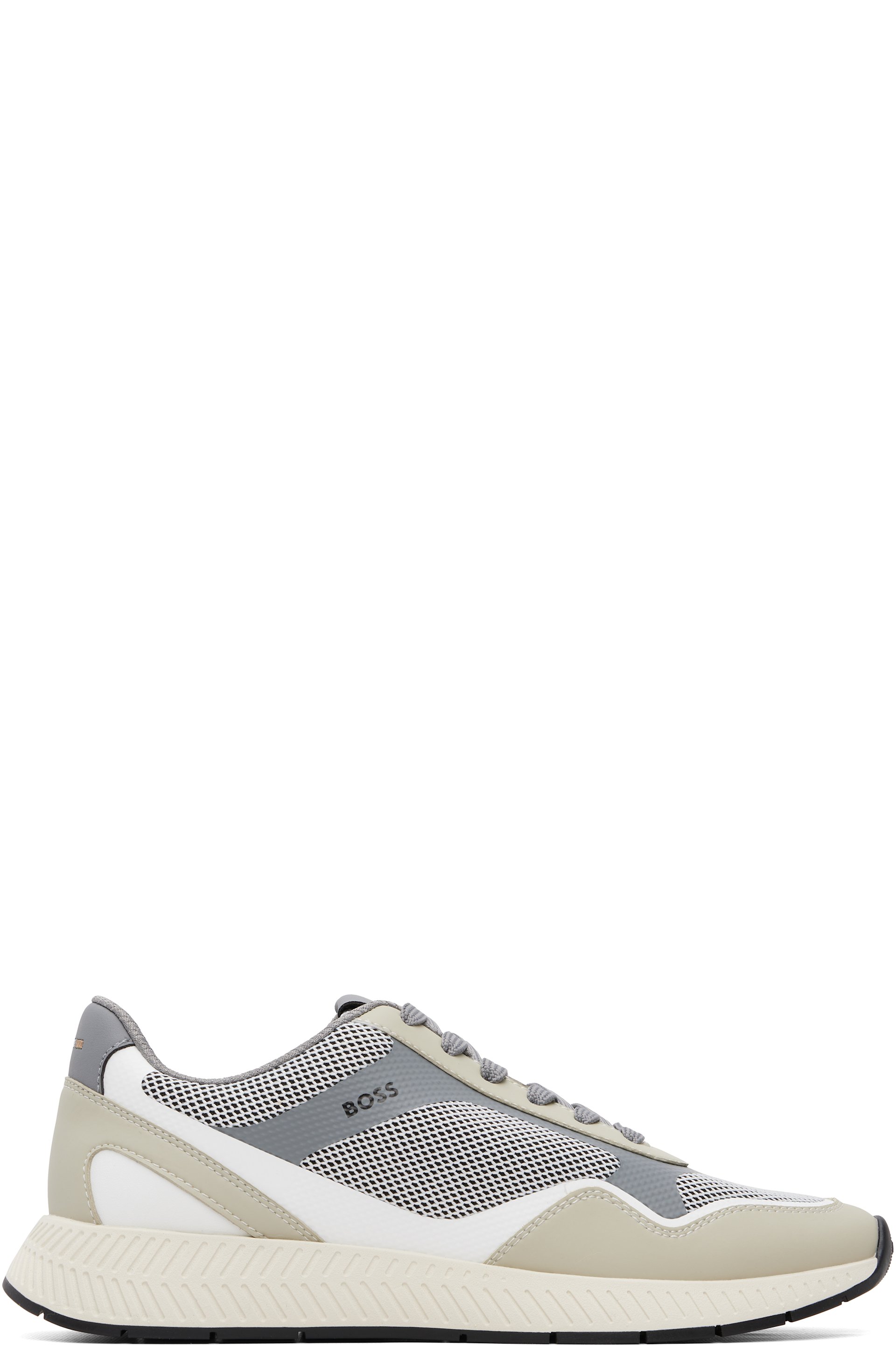 BOSS - Beige & Gray Ribbed Sole Mesh Sneakers