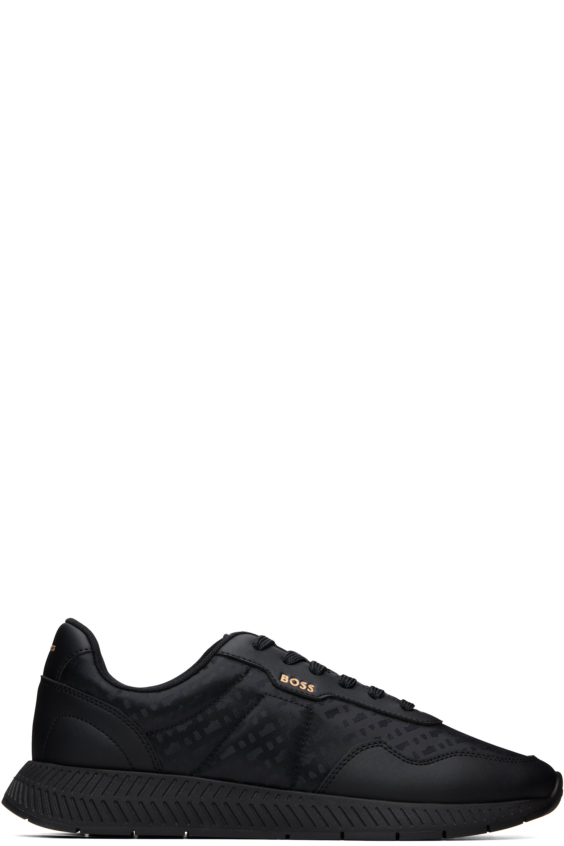 BOSS - Black Buffed Leather & Canvas Sneakers