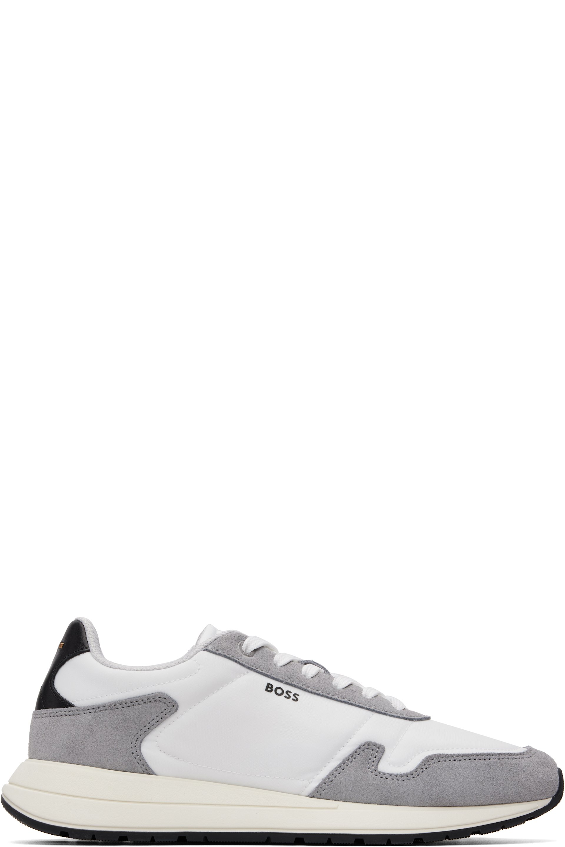 BOSS - White & Gray Lightweight Fabric Suede Trim Sneakers