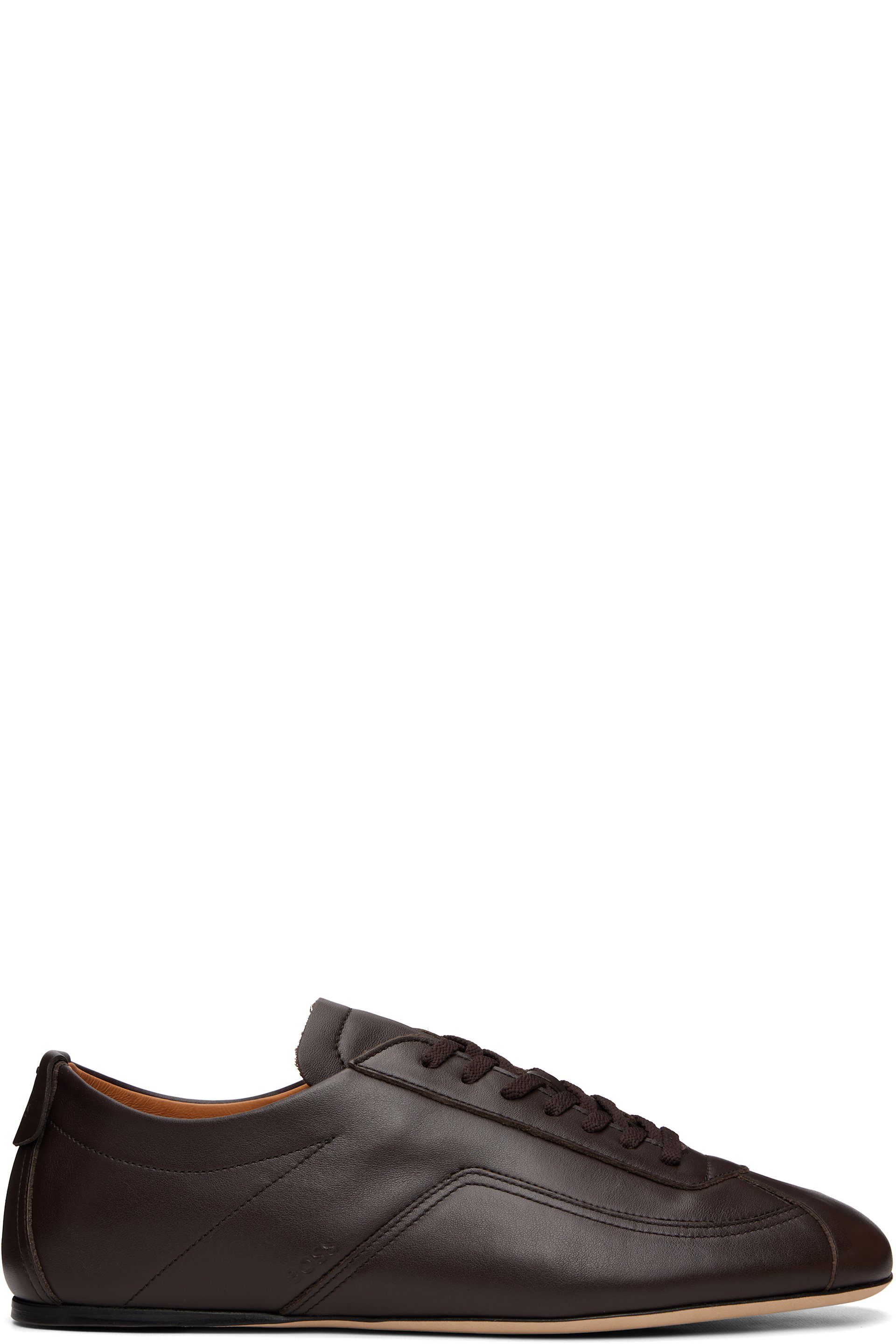 BOSS - Brown Nappa-Leather Debossed Logo Sneakers