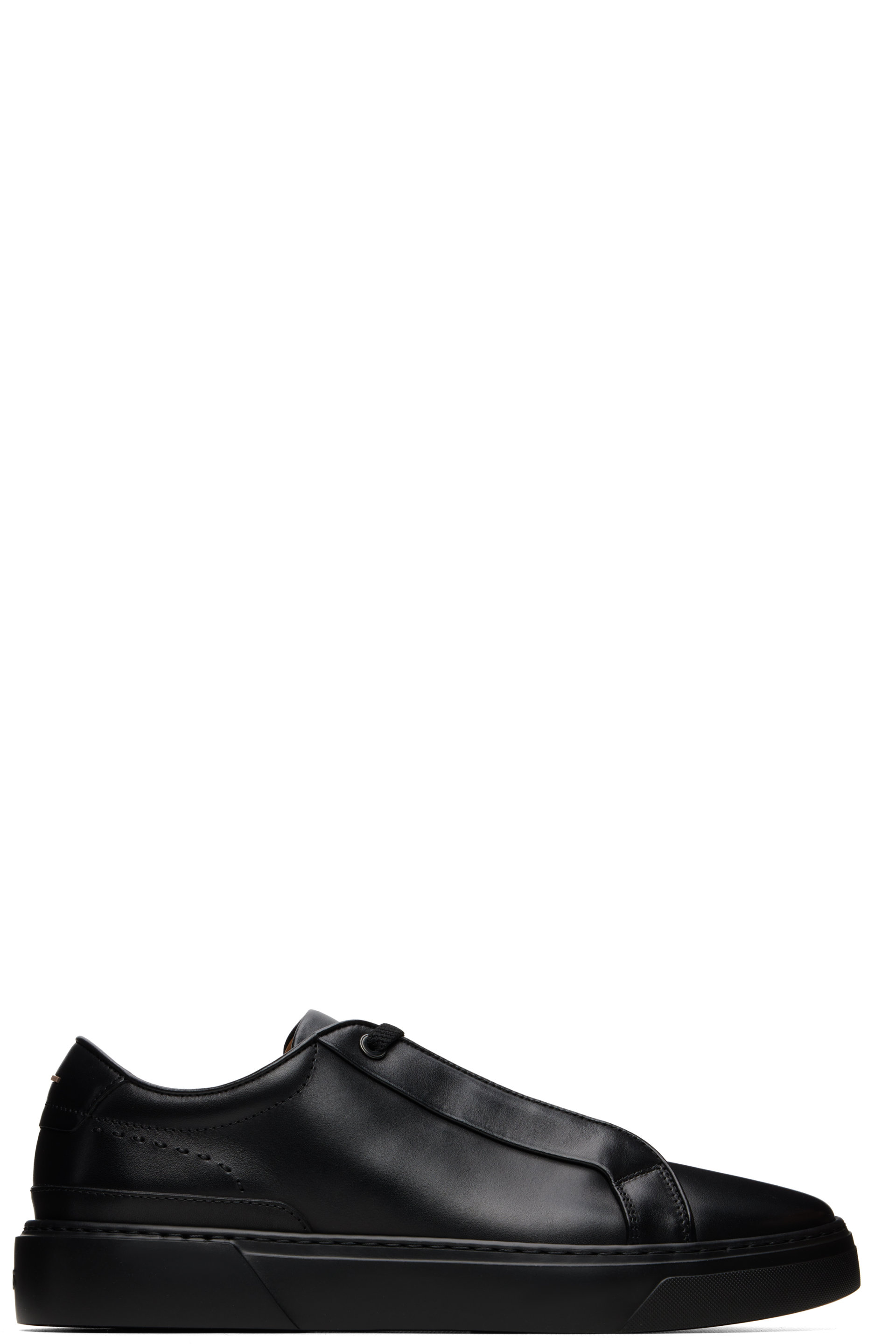 BOSS - Black Rubber Trim Leather Sneakers