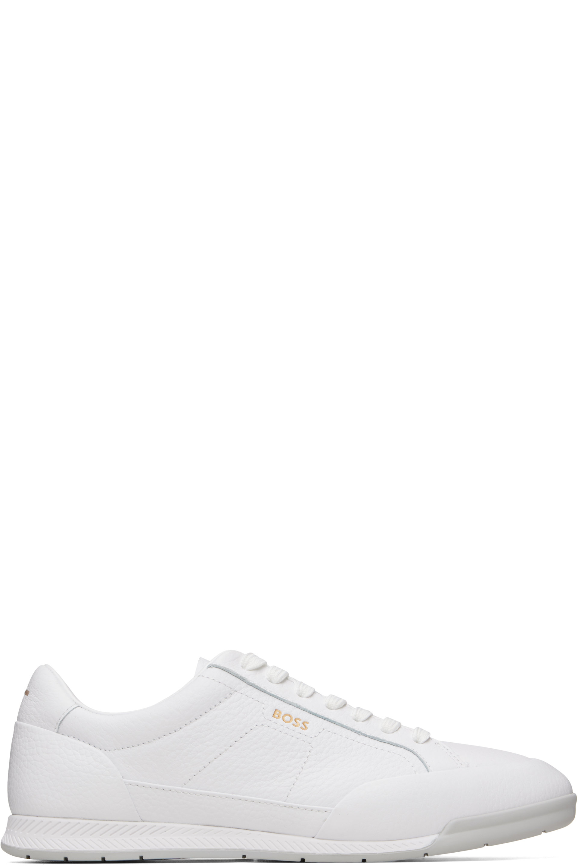 BOSS - White Foil Logo Leather Sneakers