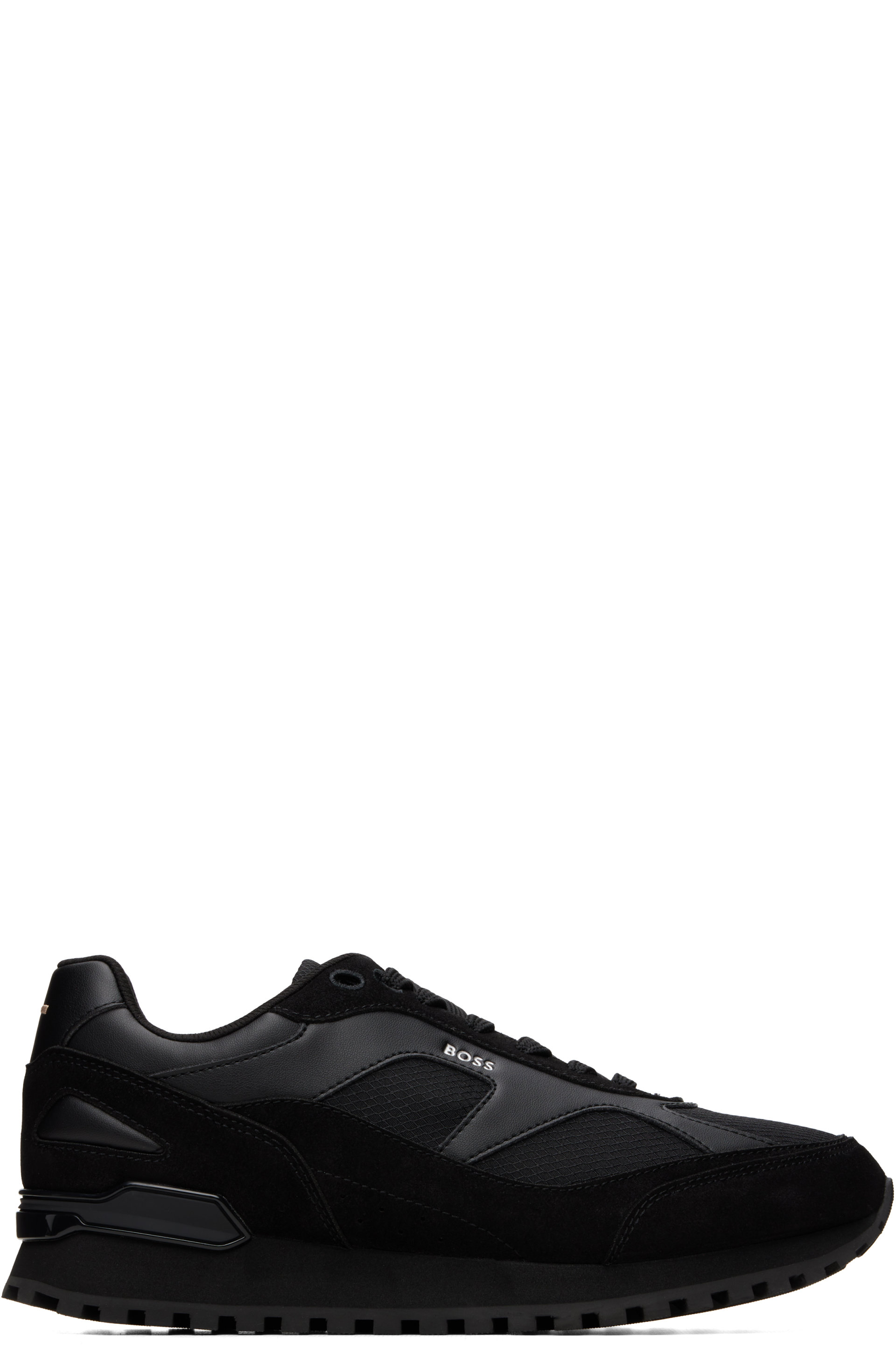 BOSS - Black Paneled Faux-Leather Sneakers