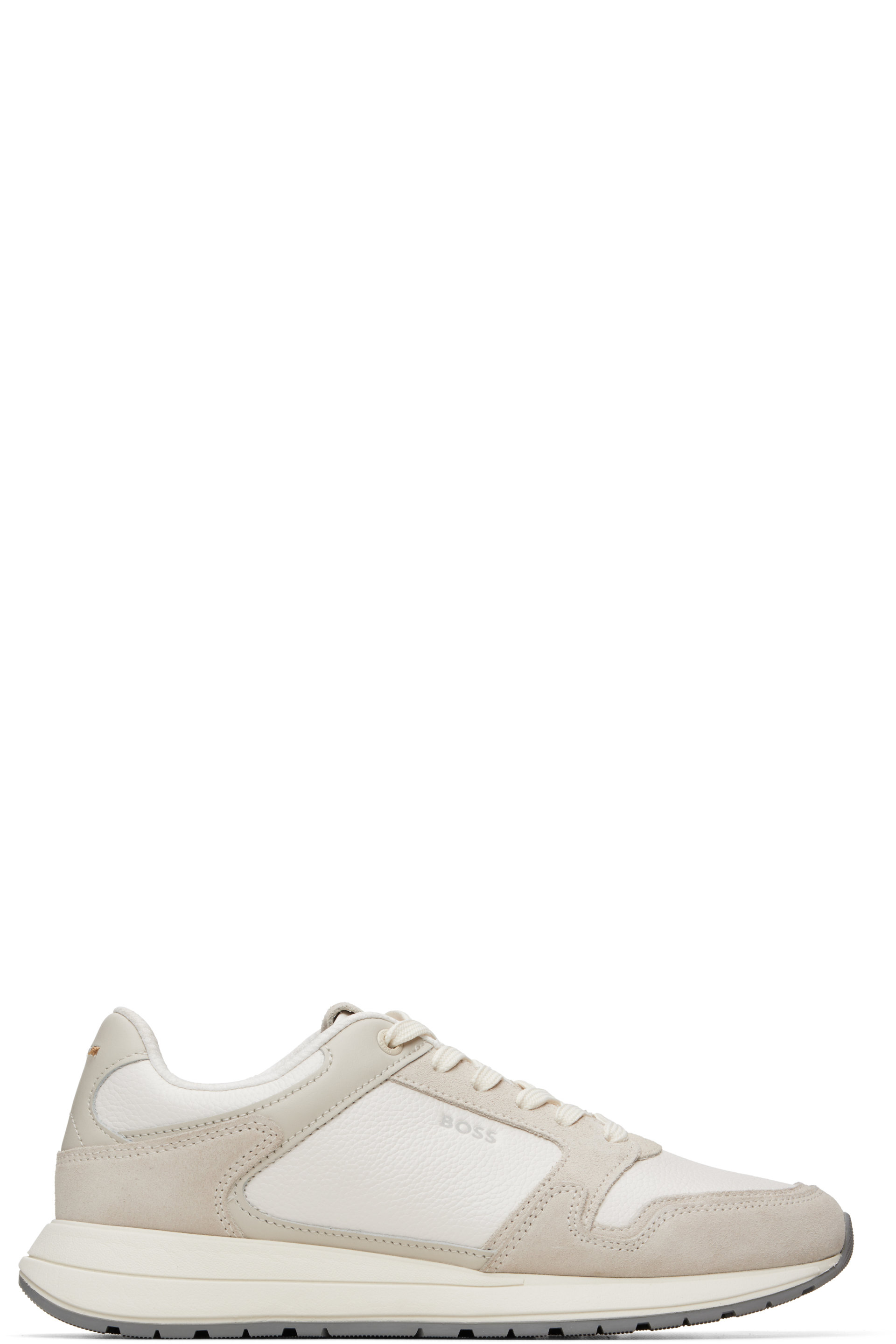 BOSS - White & Gray Suede Trim Leather Sneakers