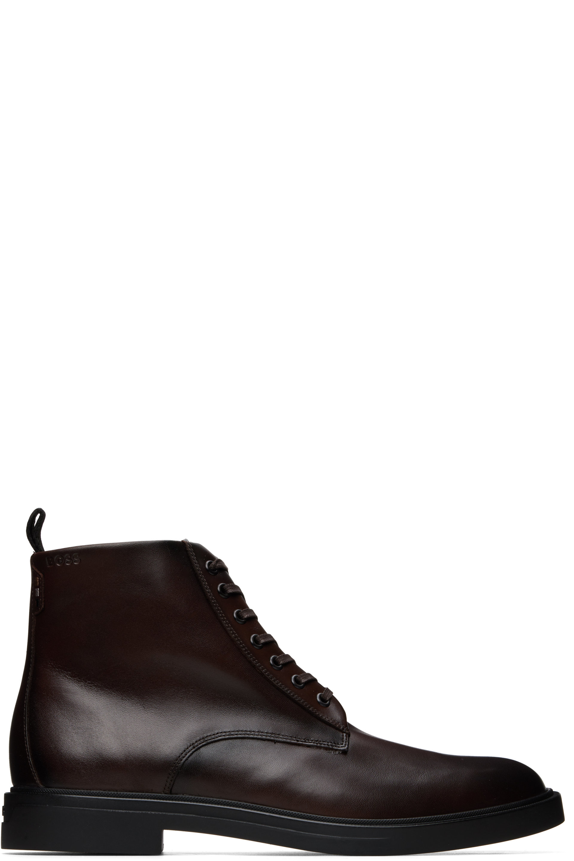 BOSS - Brown Side Zipper Leather Lace-Up Boots