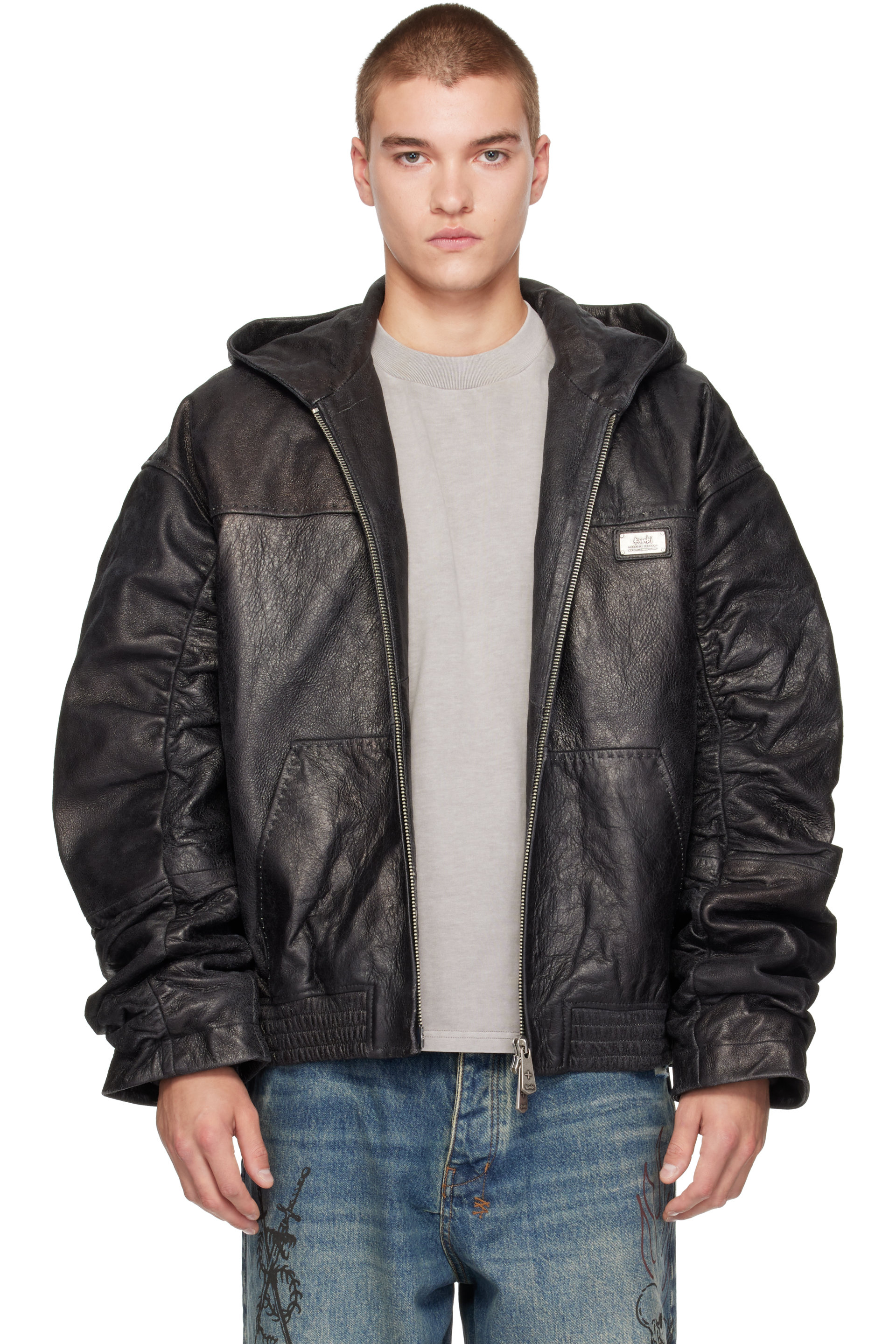 Ksubi - Blouson aviateur décontracté noir en cuir