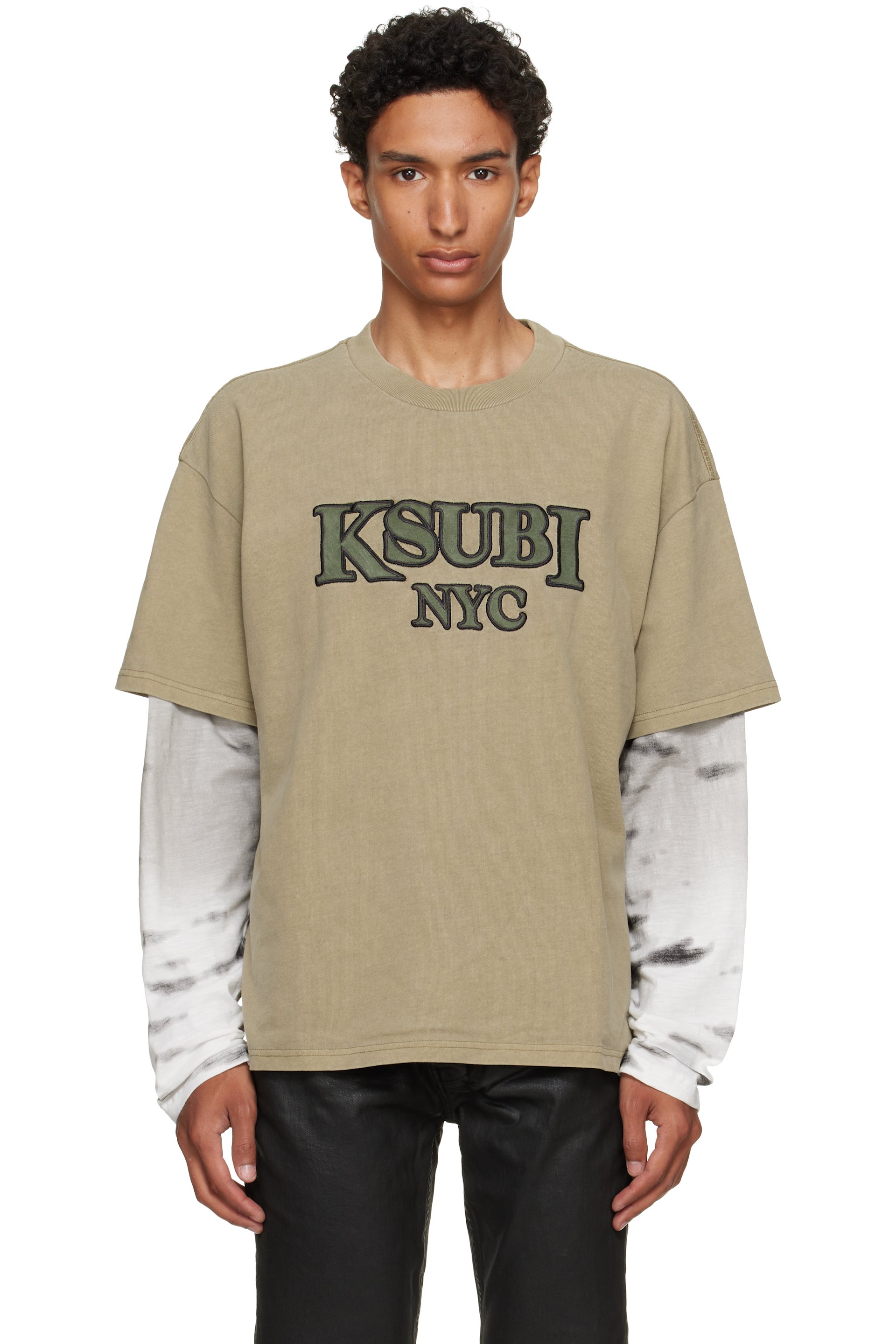 Ksubi - Khaki Animalistik Layered L/S Ekcess T-shirt