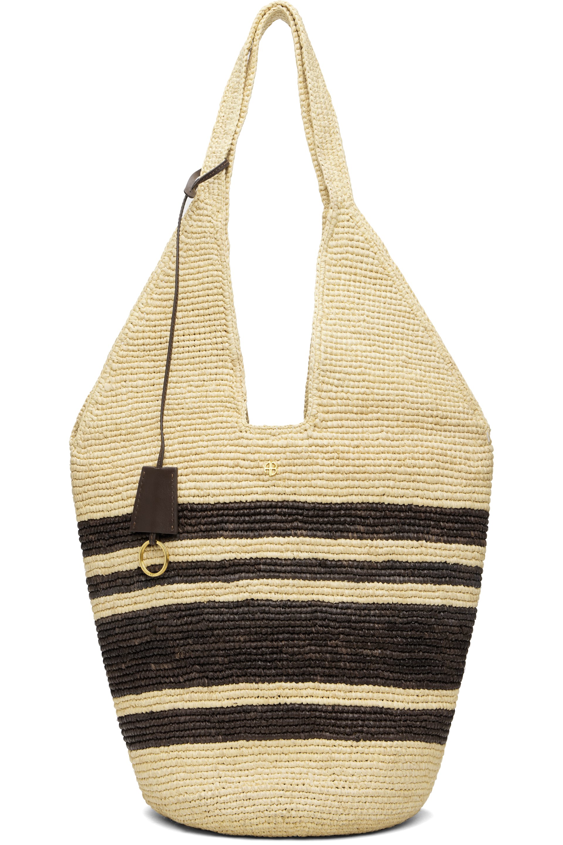 ANINE BING - Off-White & Brown Leah Stripes Raffia Bag