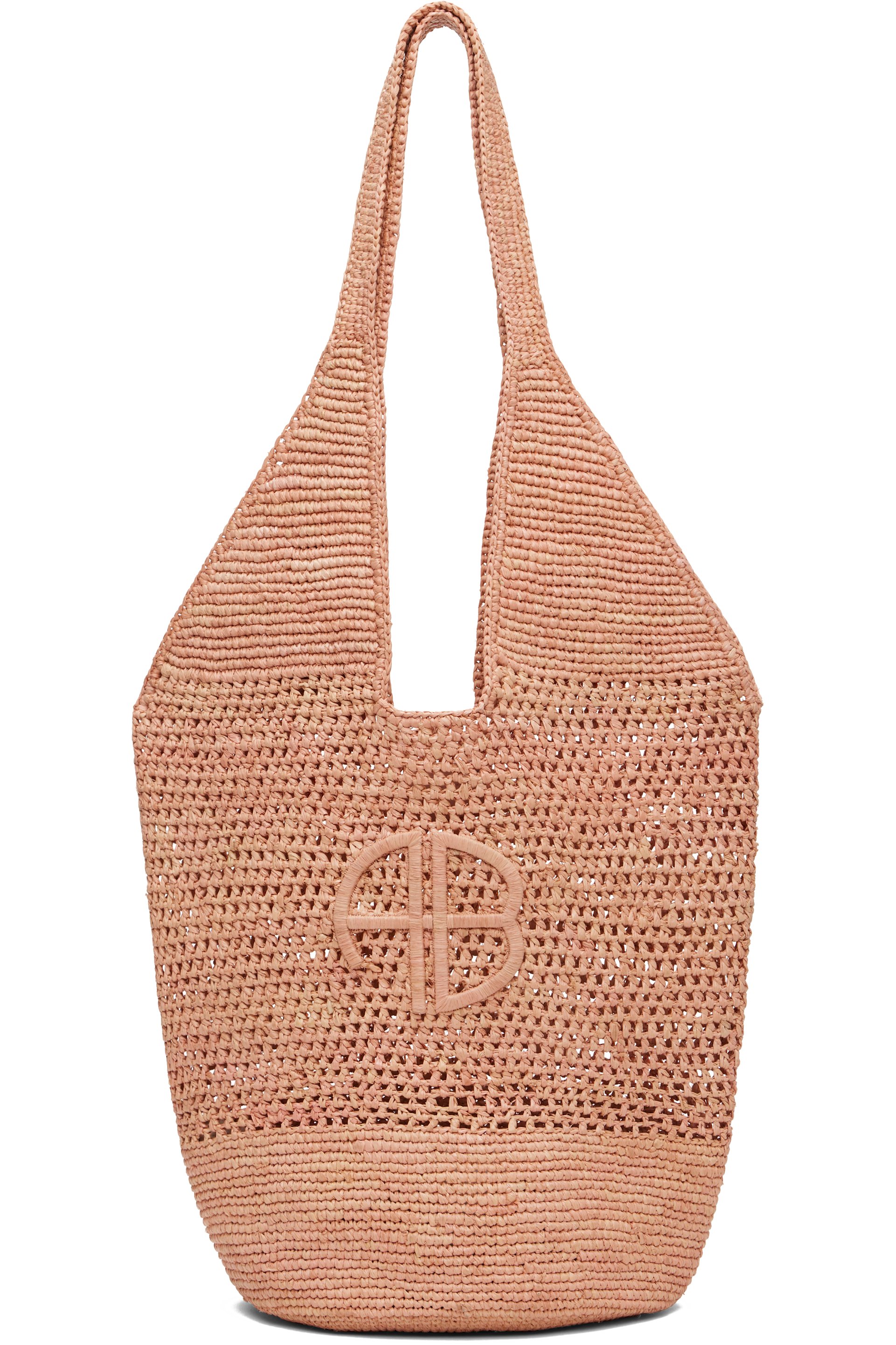ANINE BING - Pink Leah Logo Raffia Bag