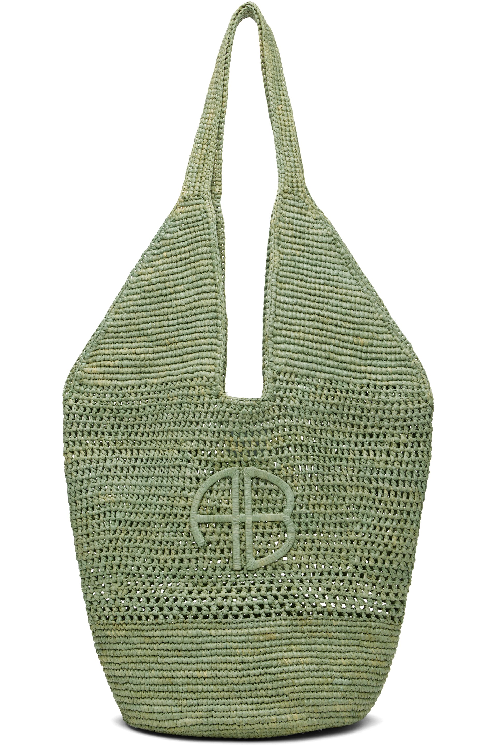 ANINE BING - Green Leah Logo Raffia Bag