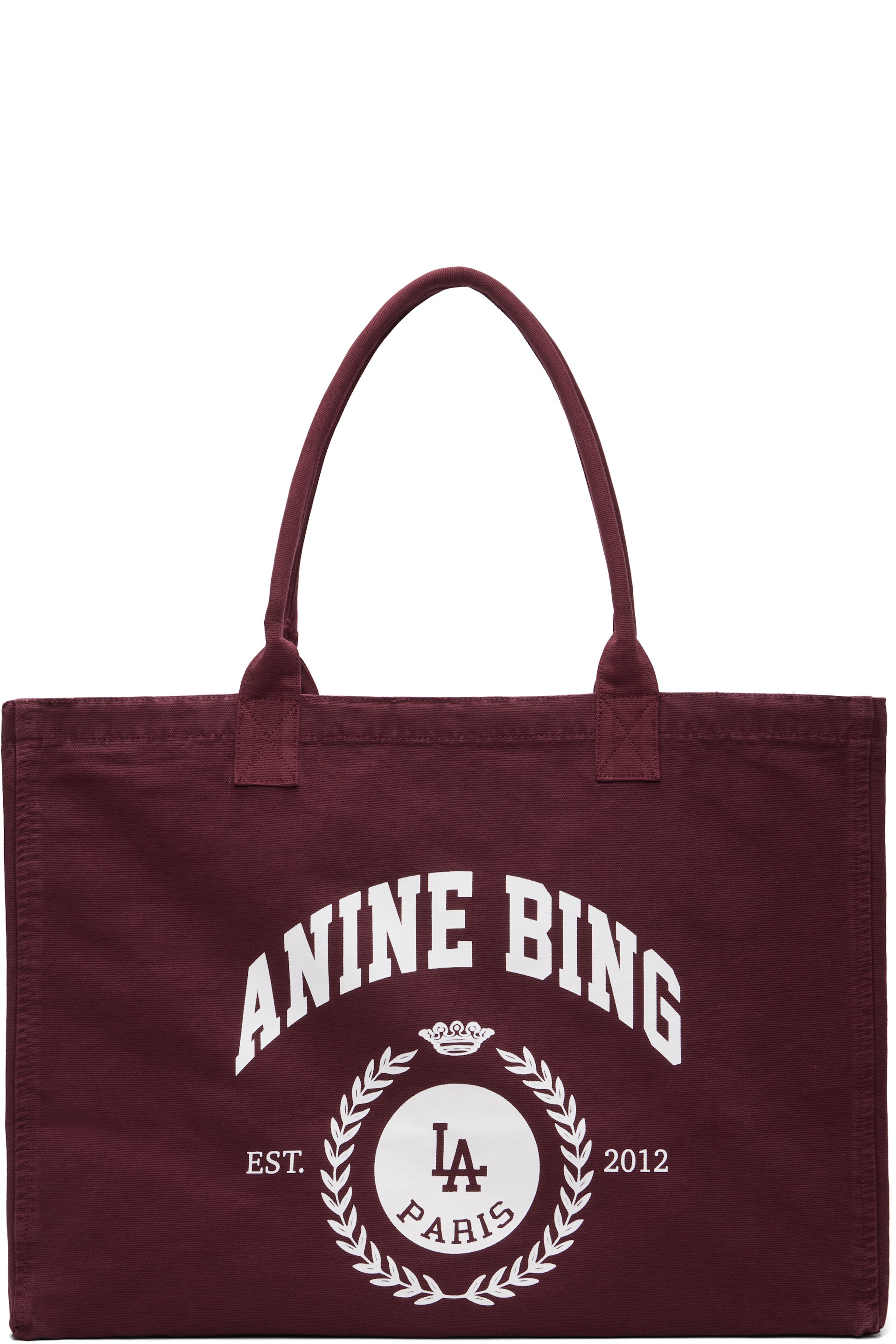 ANINE BING - Cabas Leo bourgogne en canevas à image à logo de style collégial