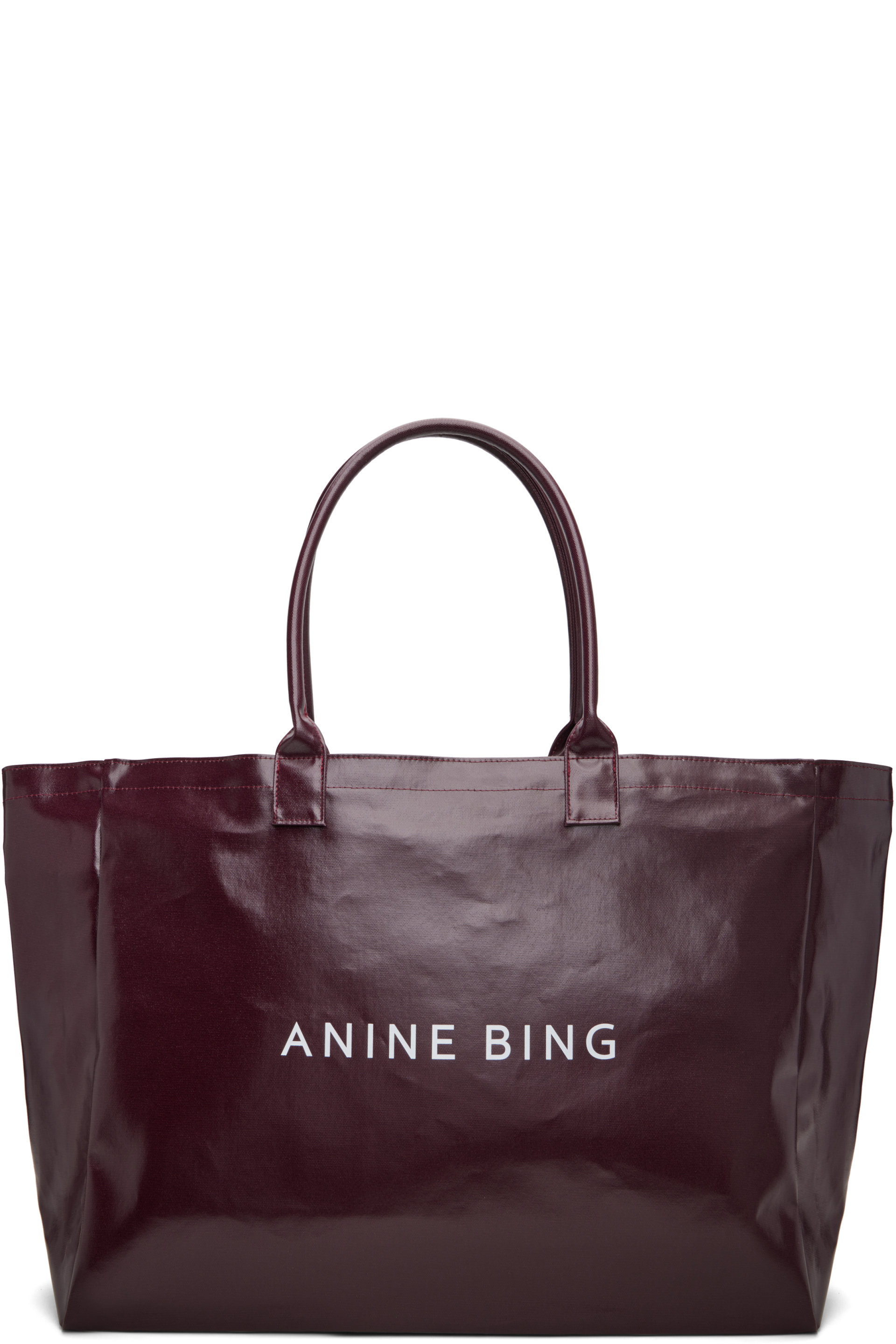 ANINE BING - 酒红色 Leo Coated Canvas 托特包